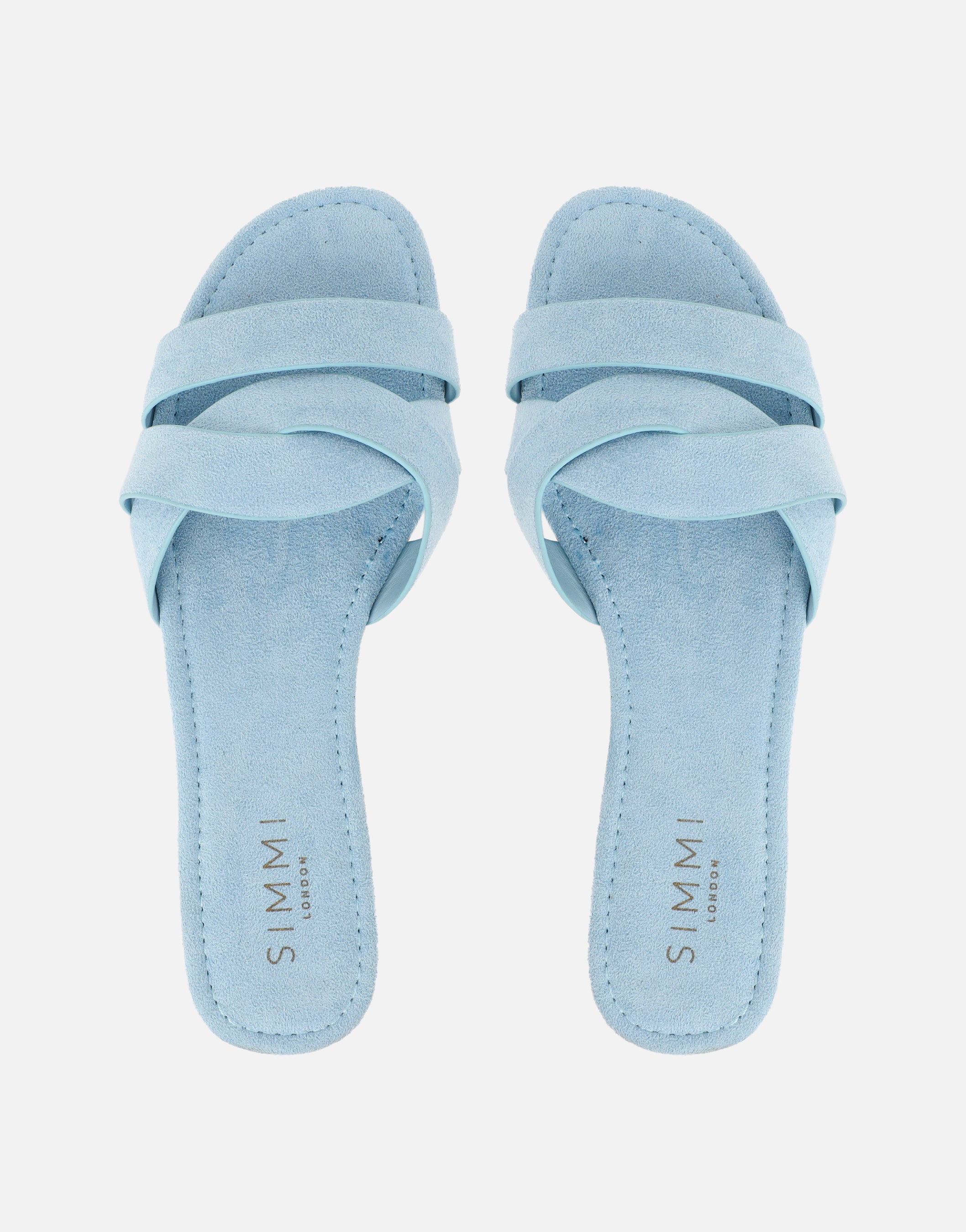 Jade Blue Suede Crossover Flat Sandals | SIMMI London