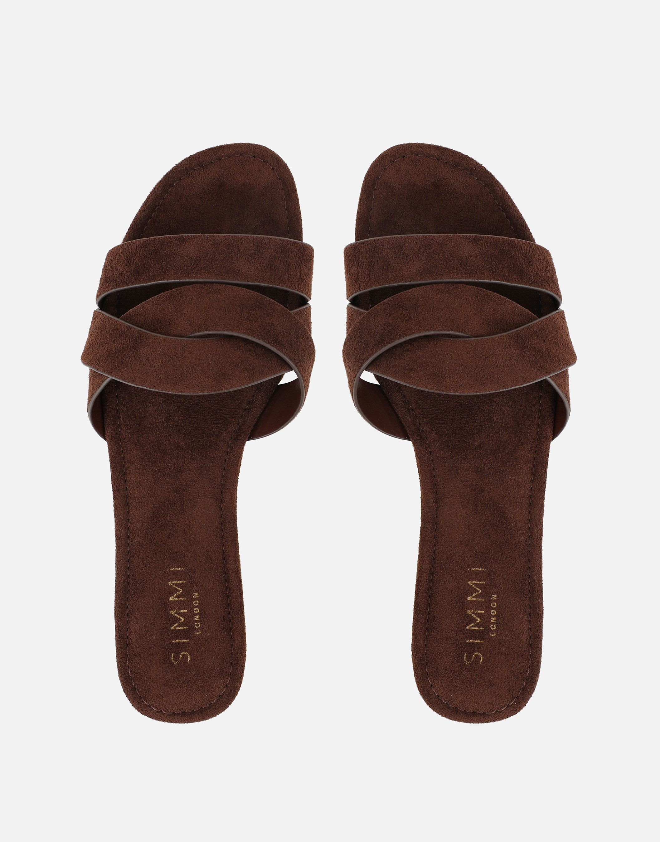Jade Brown Suede Crossover Flats Sandals | SIMMI London