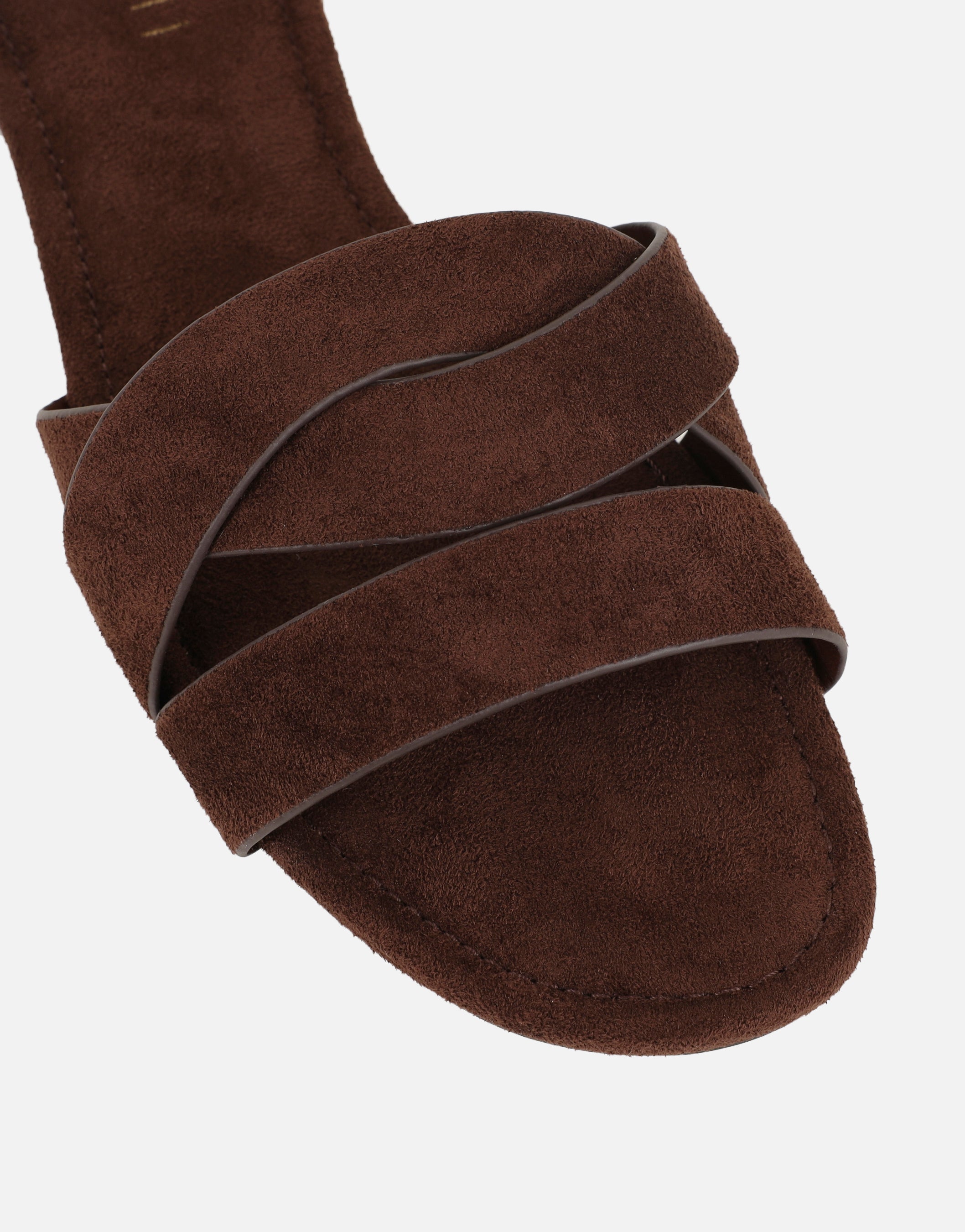 Jade Brown Suede Crossover Flats Sandals | SIMMI London