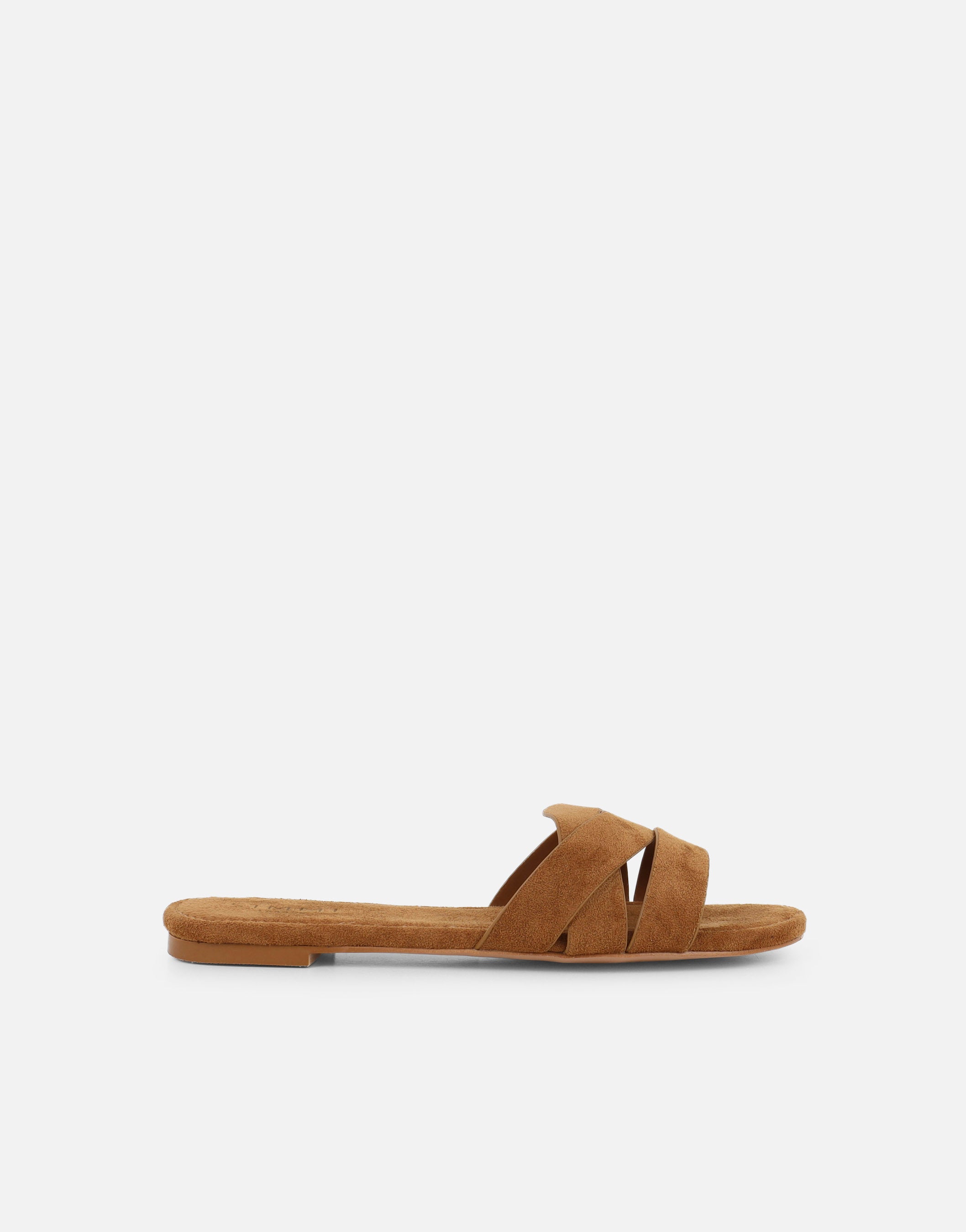Jade Tan Suede Crossover Flat Sandals | SIMMI London