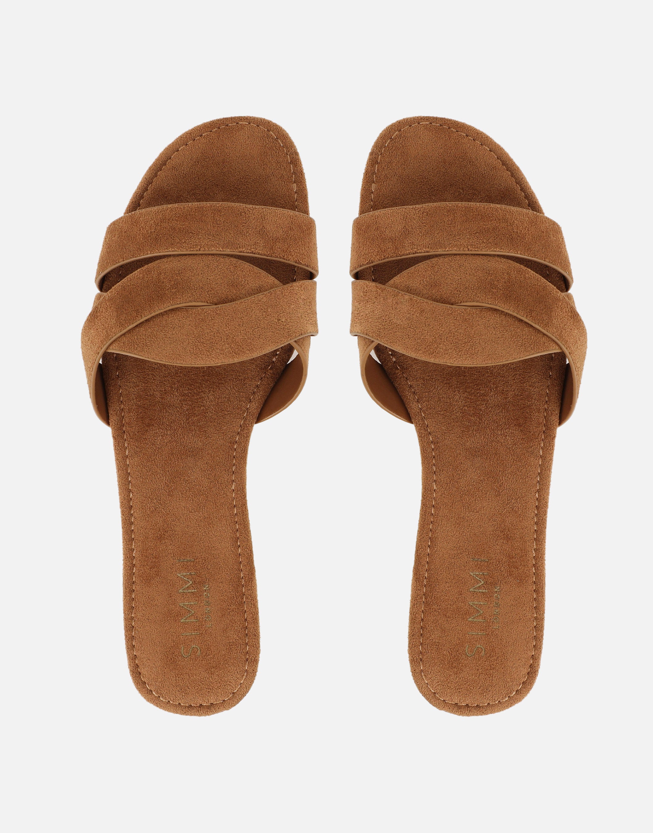 Jade Tan Suede Crossover Flat Sandals | SIMMI London