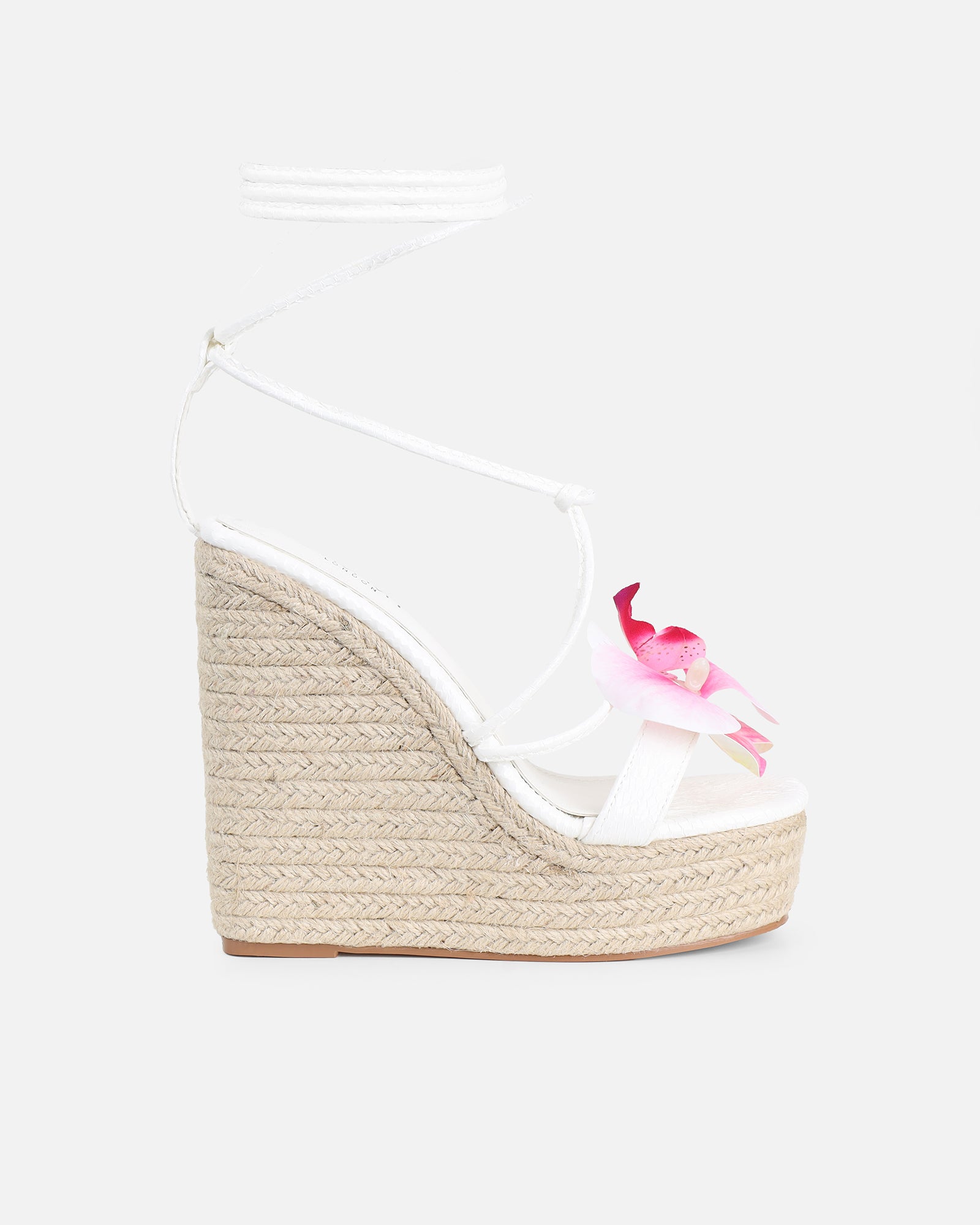 Cancun White Snake Flower Detail Wedge Heels | SIMMI London