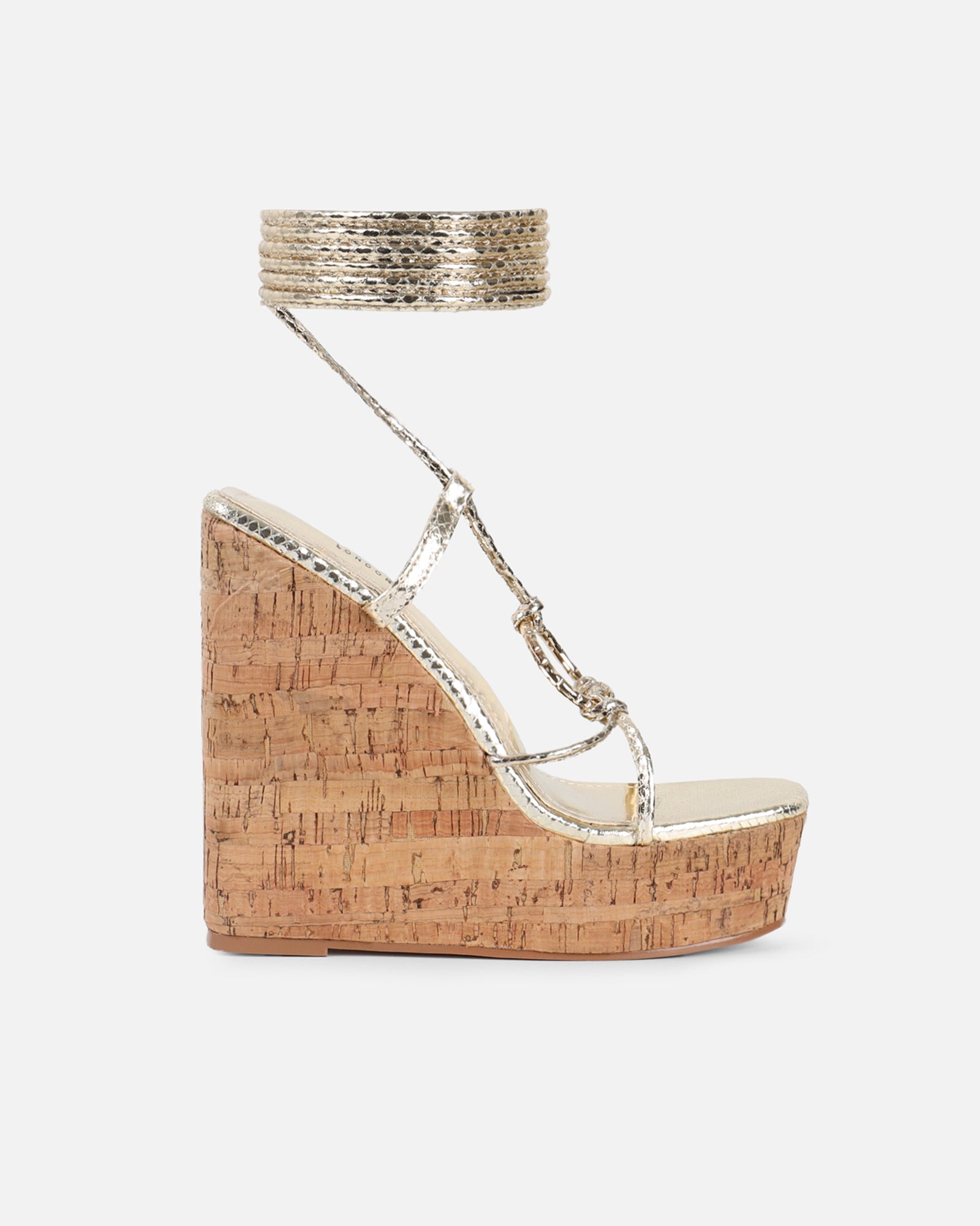 Jadey Gold Snake Gold Detail Wedge Heels | SIMMI London