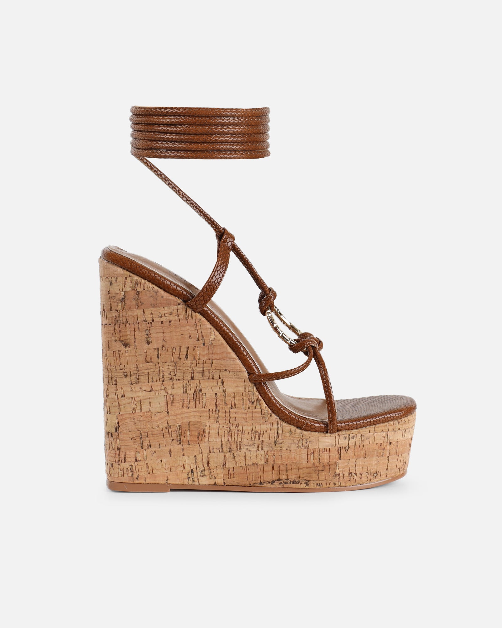 Jadey Tan Snake Gold Detail Wedge Heels | SIMMI London