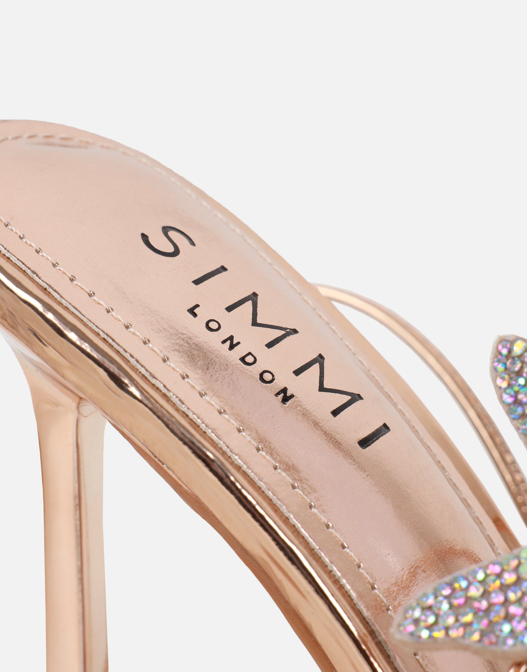 Lola Rose Gold Mirror Diamante Butterfly Detail Heeled Sandals | SIMMI London