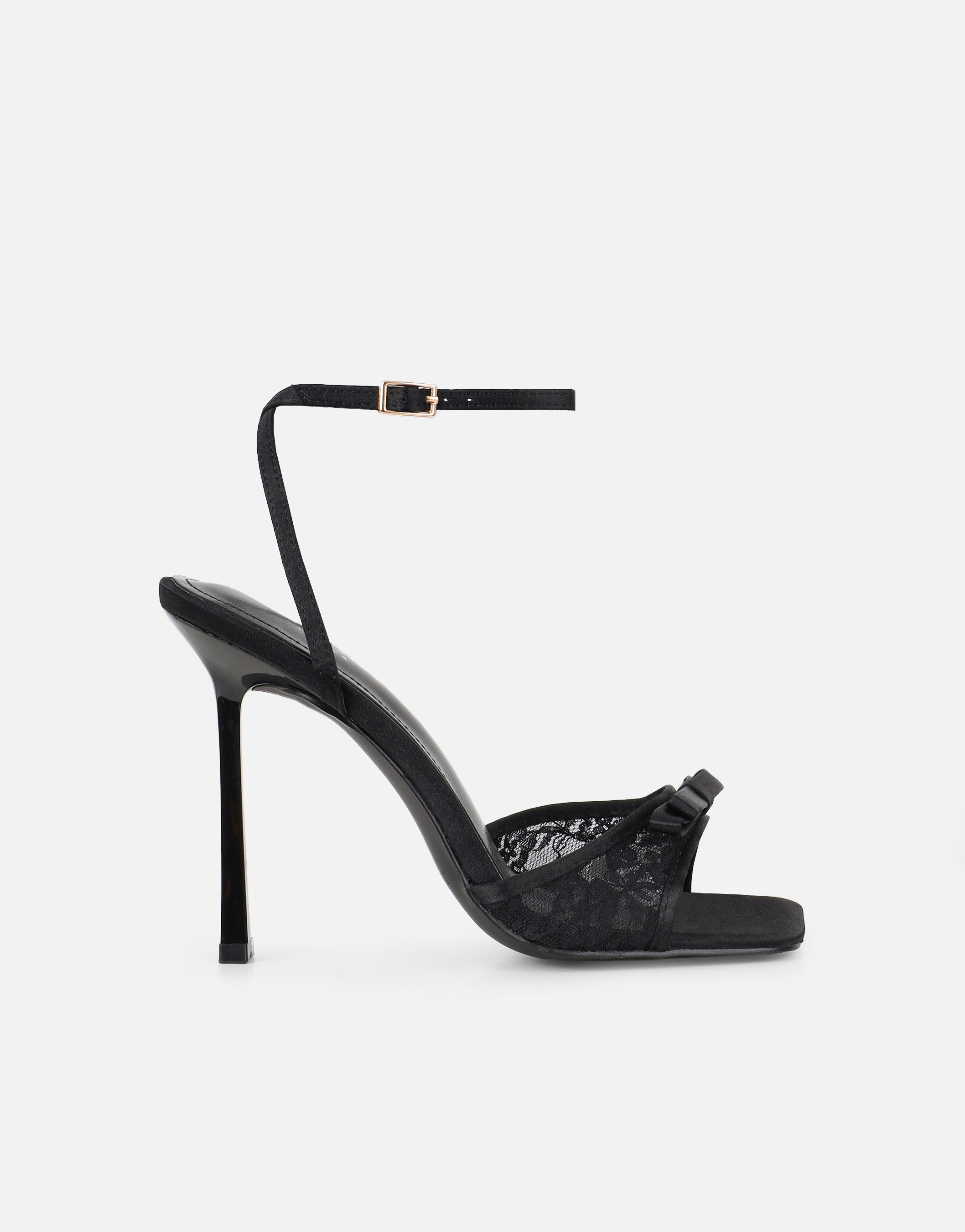 Janeena Black Lace Bow Detail Heeled Sandals  SIMMI London