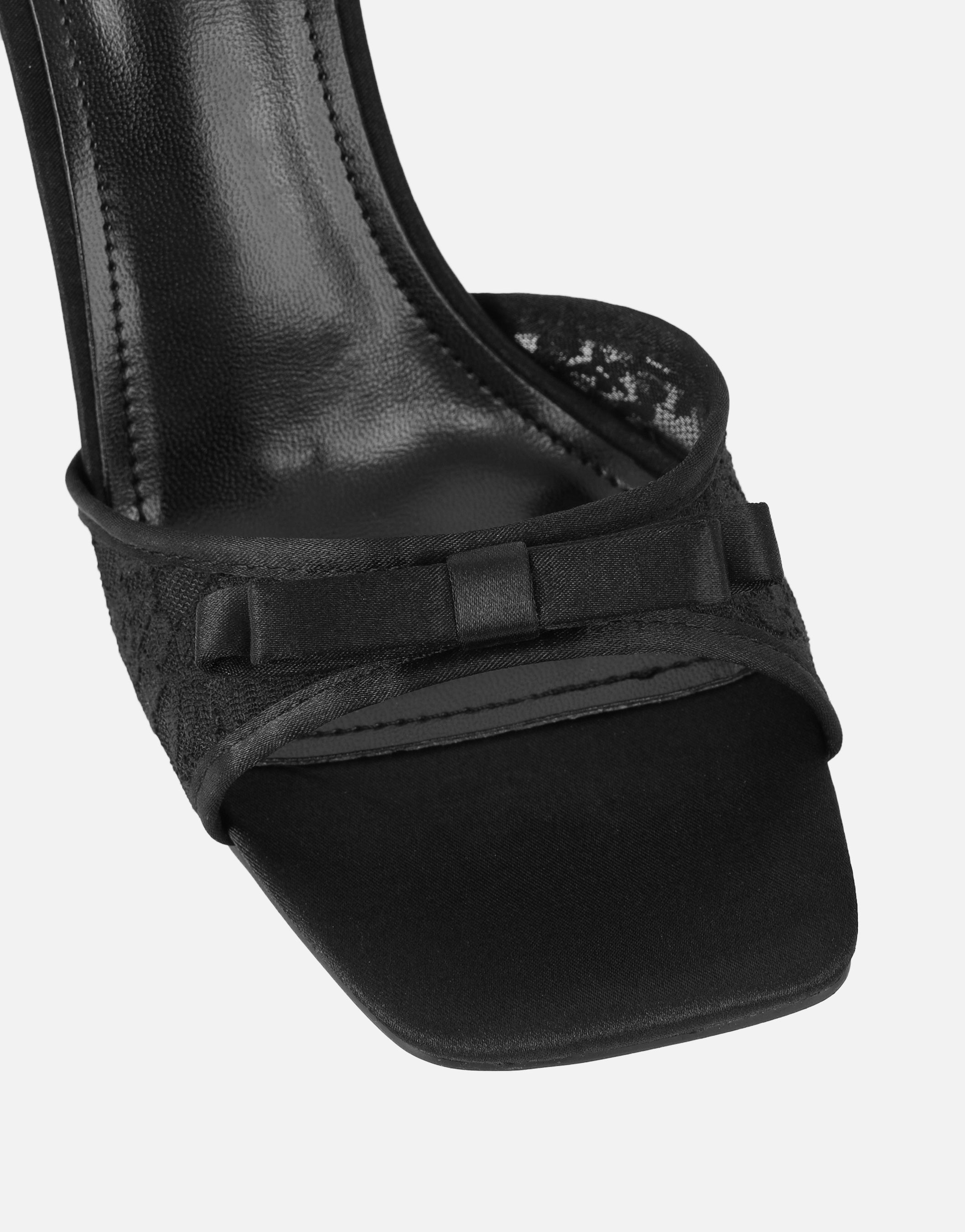 Janeena Black Lace Bow Detail Heeled Sandals  SIMMI London