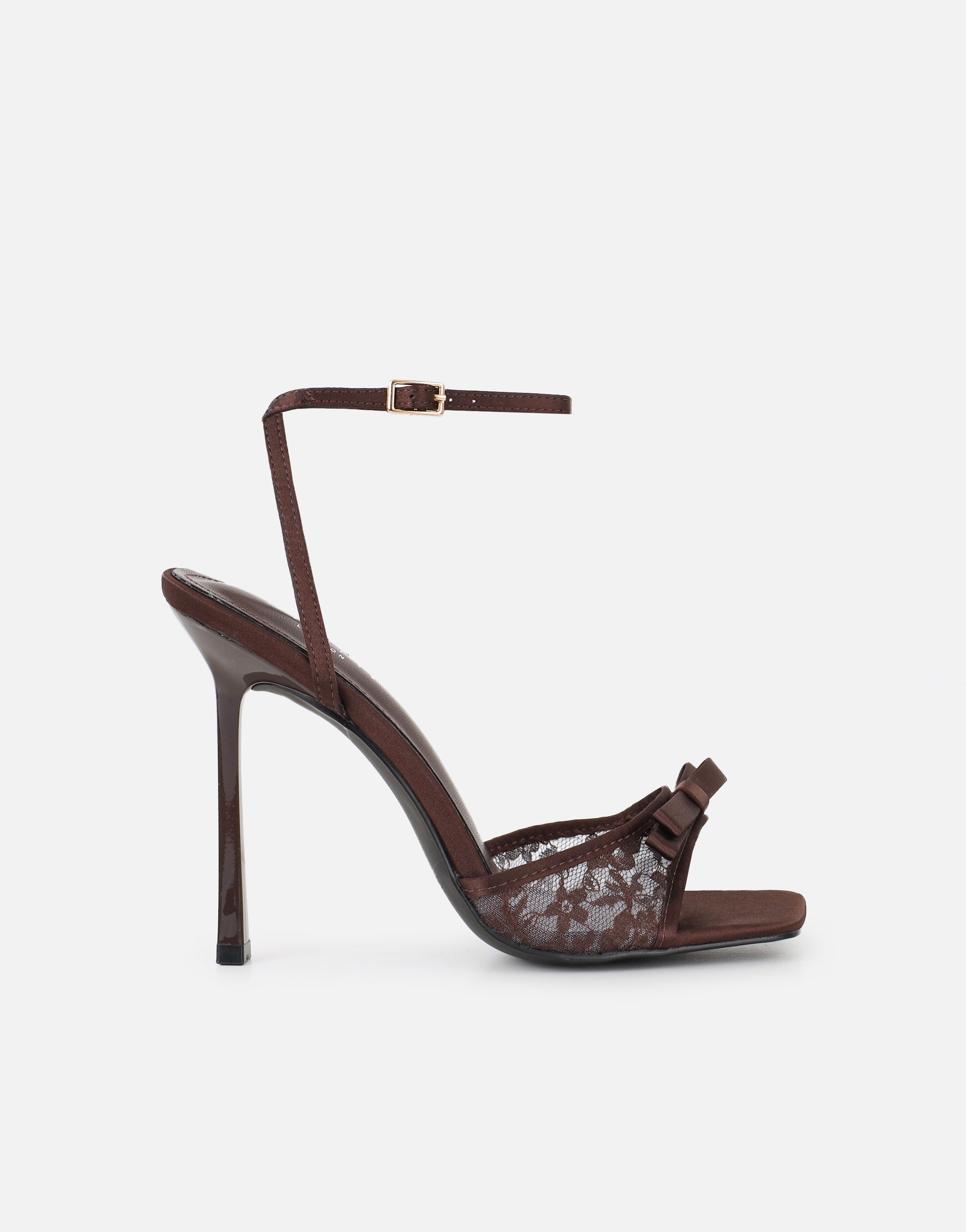 Janeena Brown Lace Bow Detail Heeled Sandals | SIMMI London