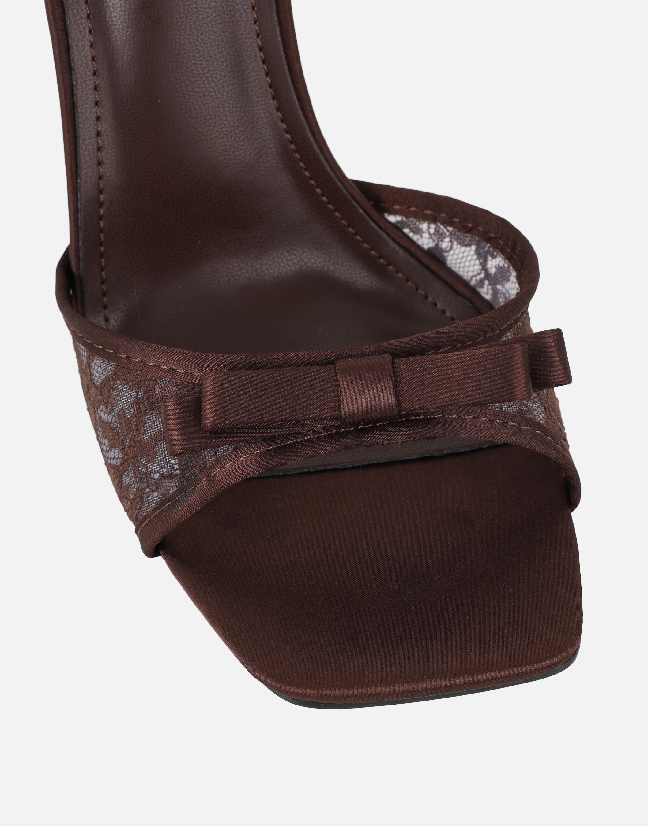 Janeena Brown Lace Bow Detail Heeled Sandals | SIMMI London