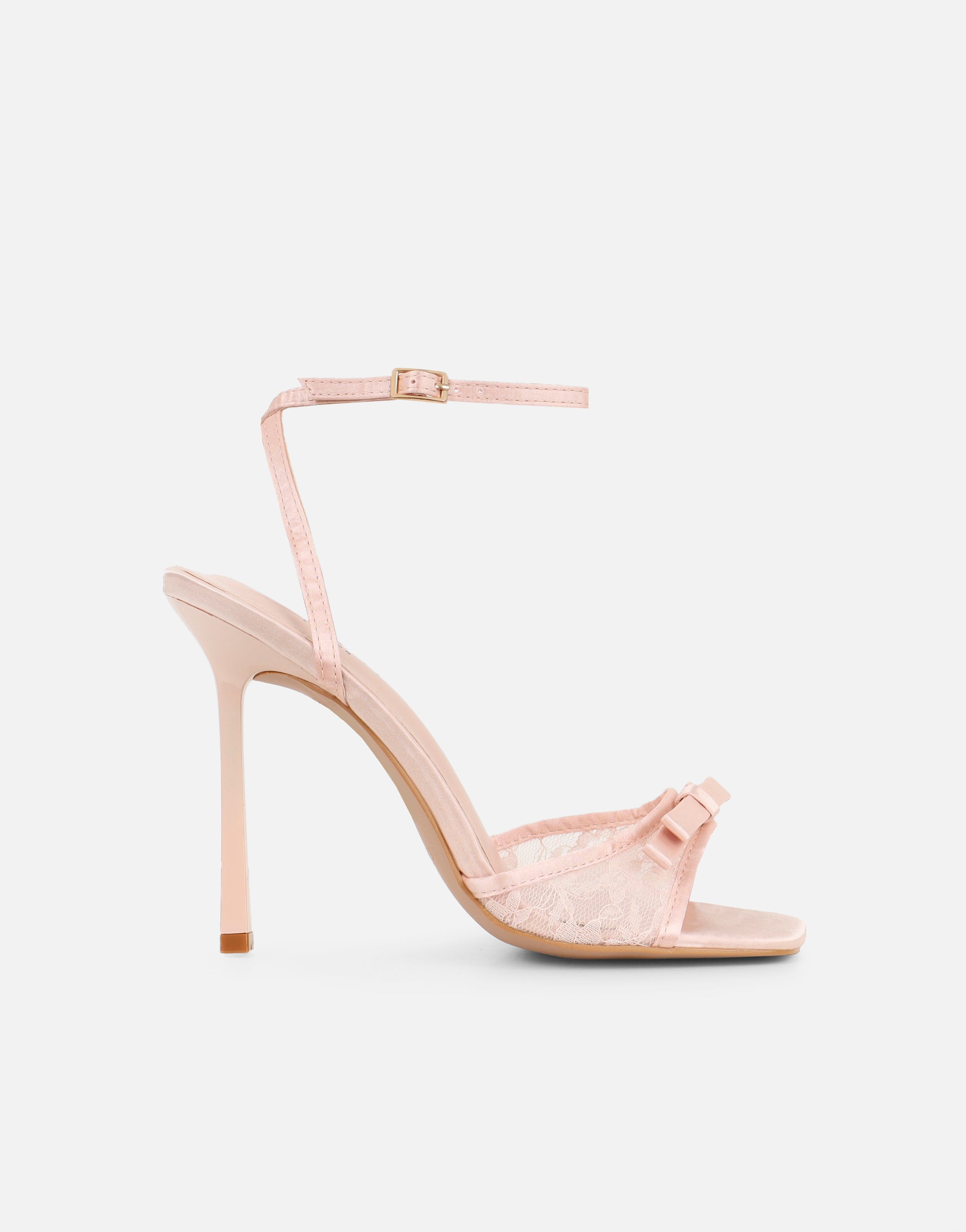 Janeena Blush Lace Bow Detail Heeled Sandals | SIMMI London