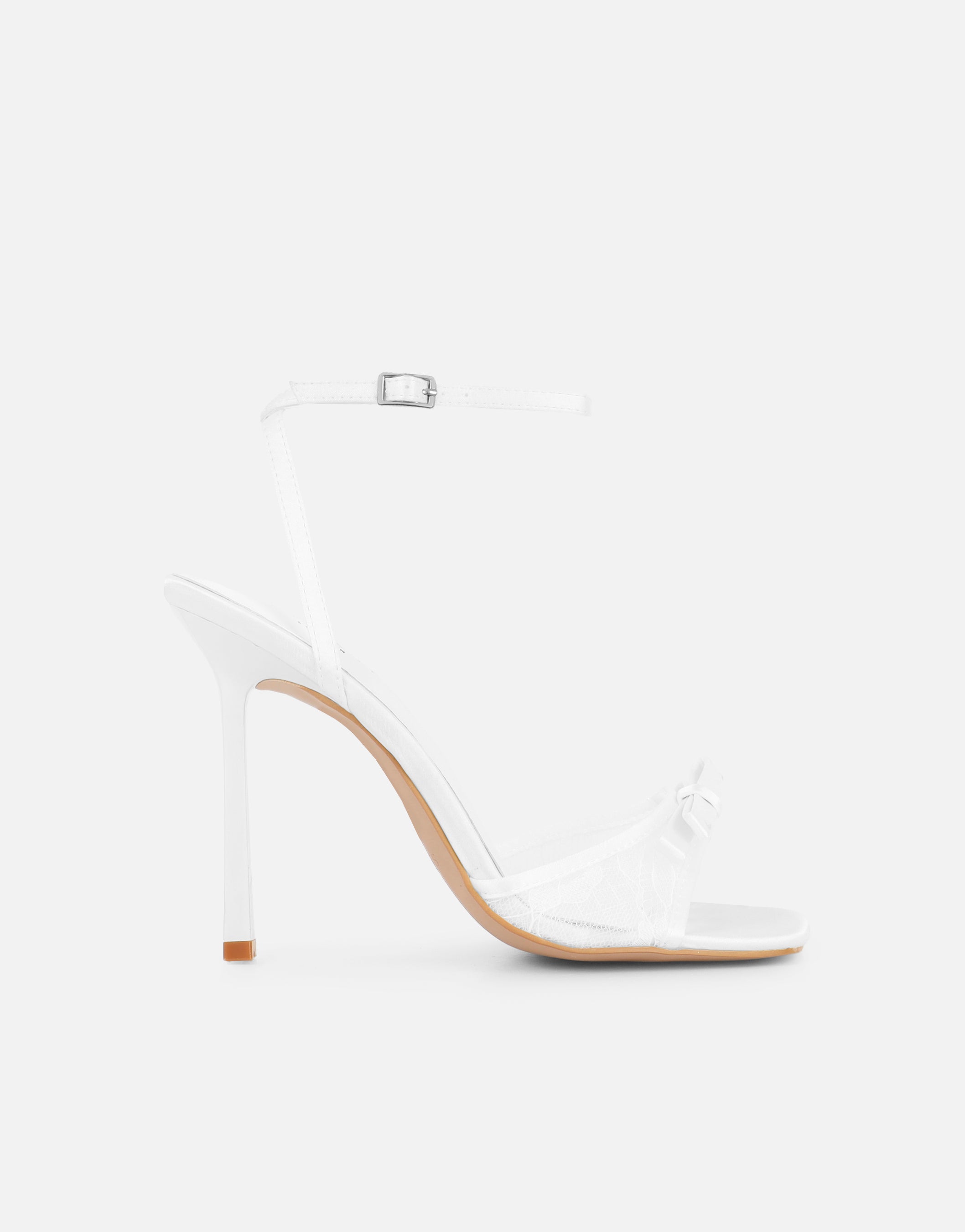Janeena White Lace Bow Detail Heeled Sandals | SIMMI London