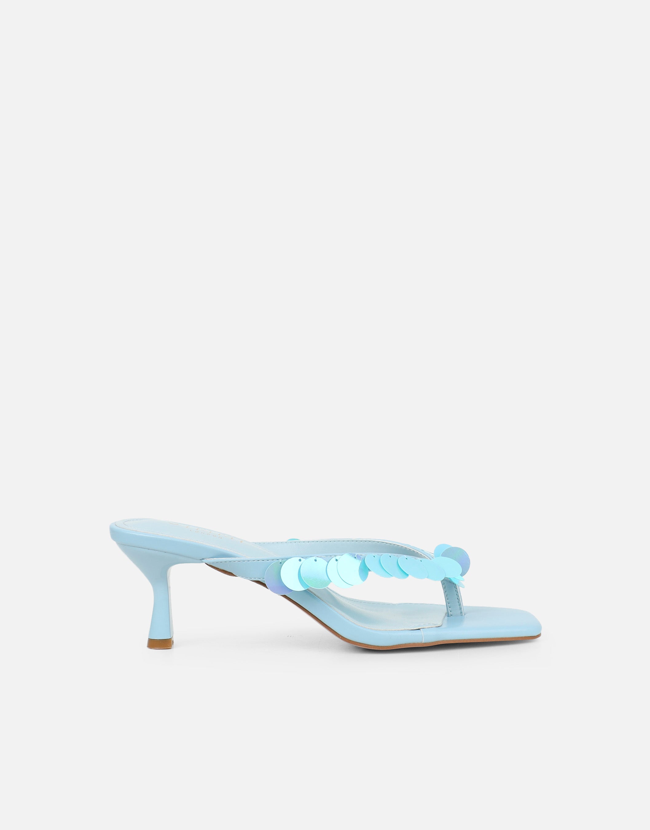 Dixy Blue Sequin Strap Square Toe Heeled Mules | SIMMI London