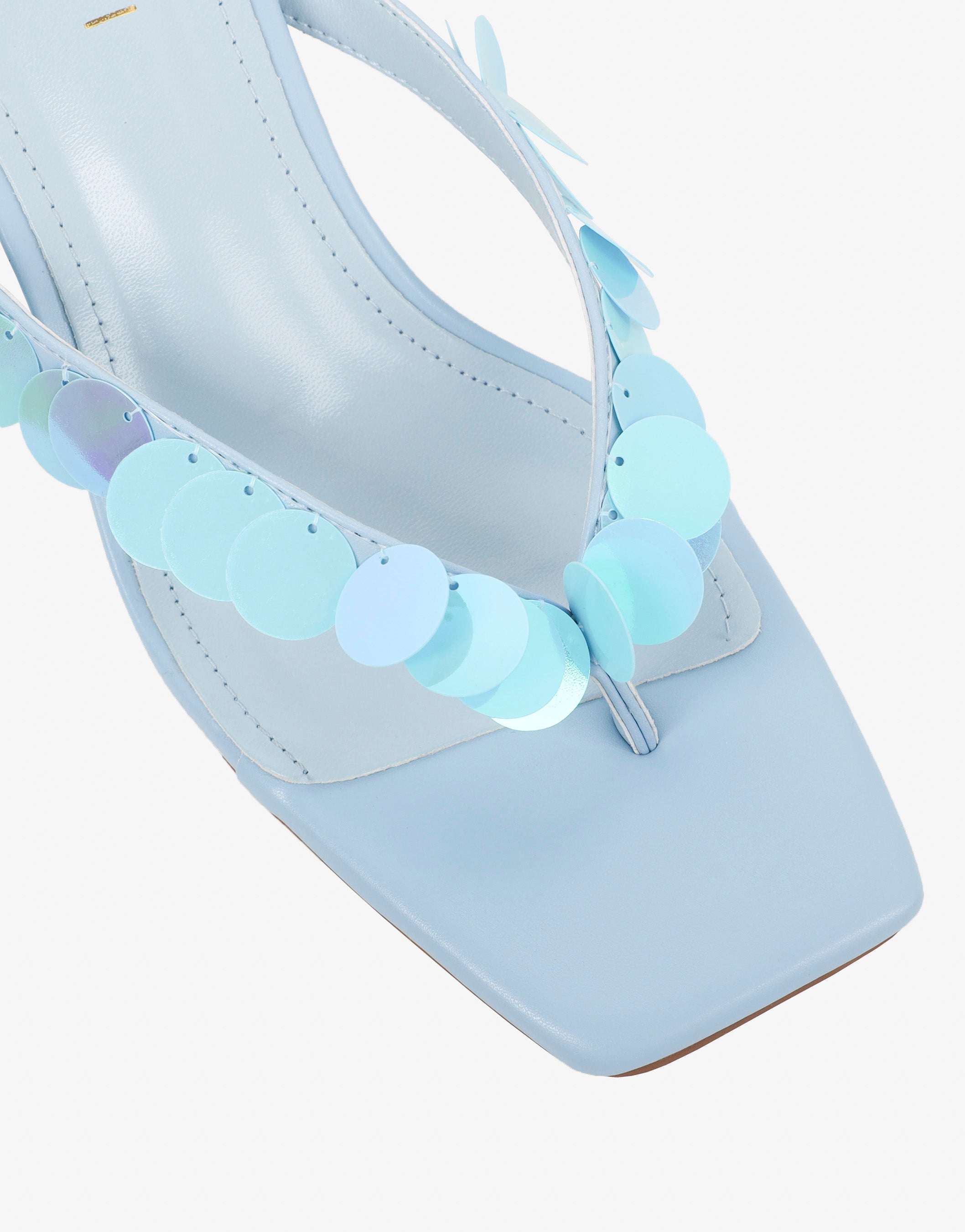 Dixy Blue Sequin Strap Square Toe Heeled Mules | SIMMI London