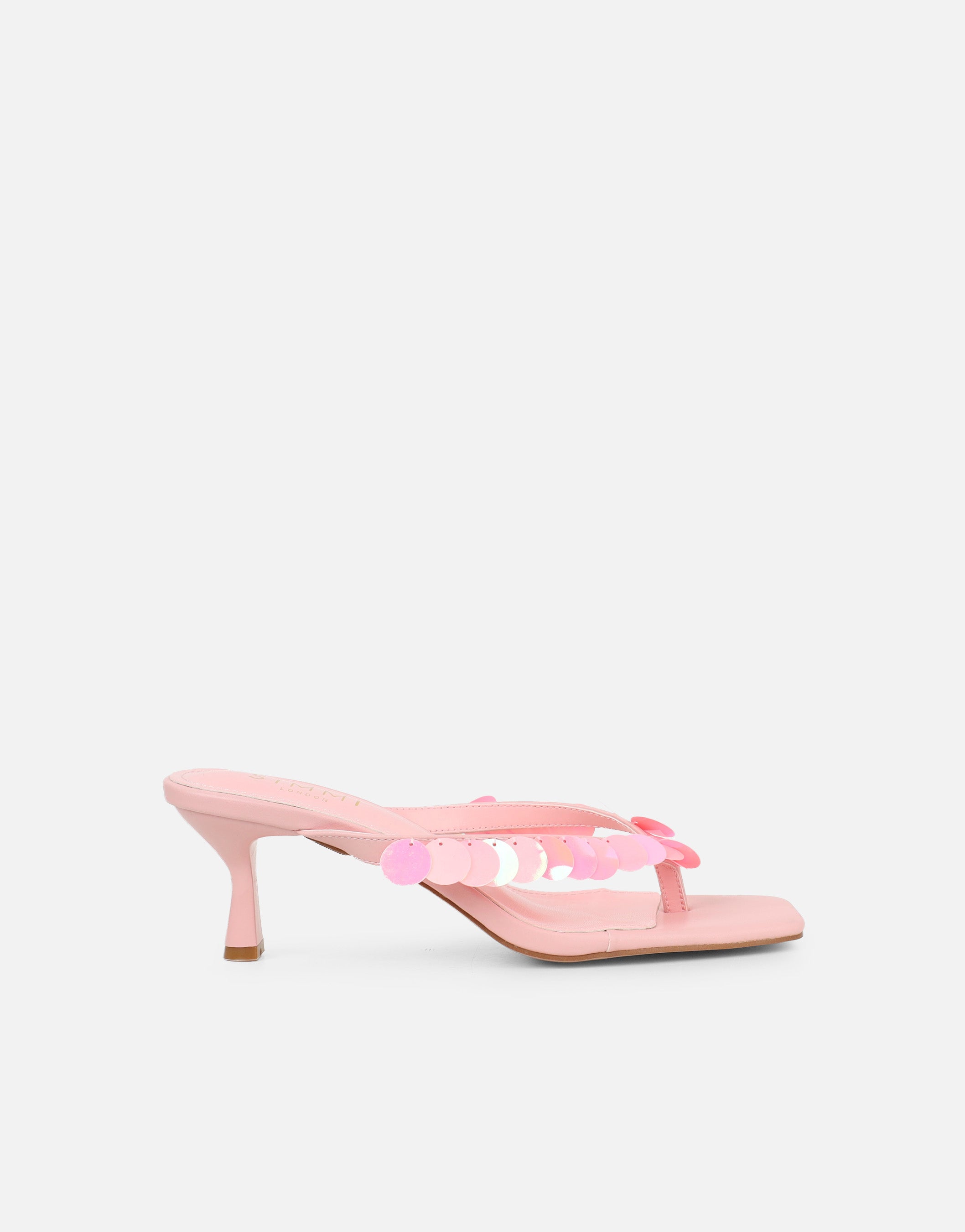 Dixy Pink Sequin Strap Square Toe Heeled Mules | SIMMI London