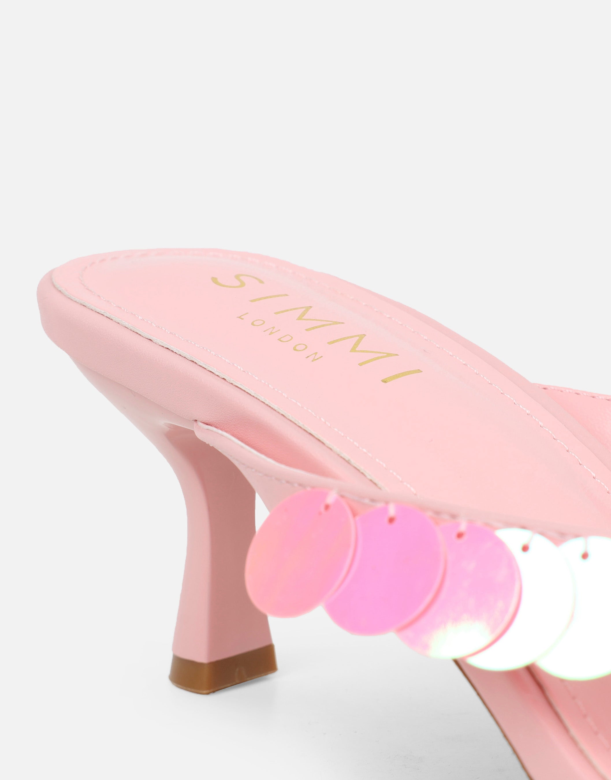 Dixy Pink Sequin Strap Square Toe Heeled Mules | SIMMI London