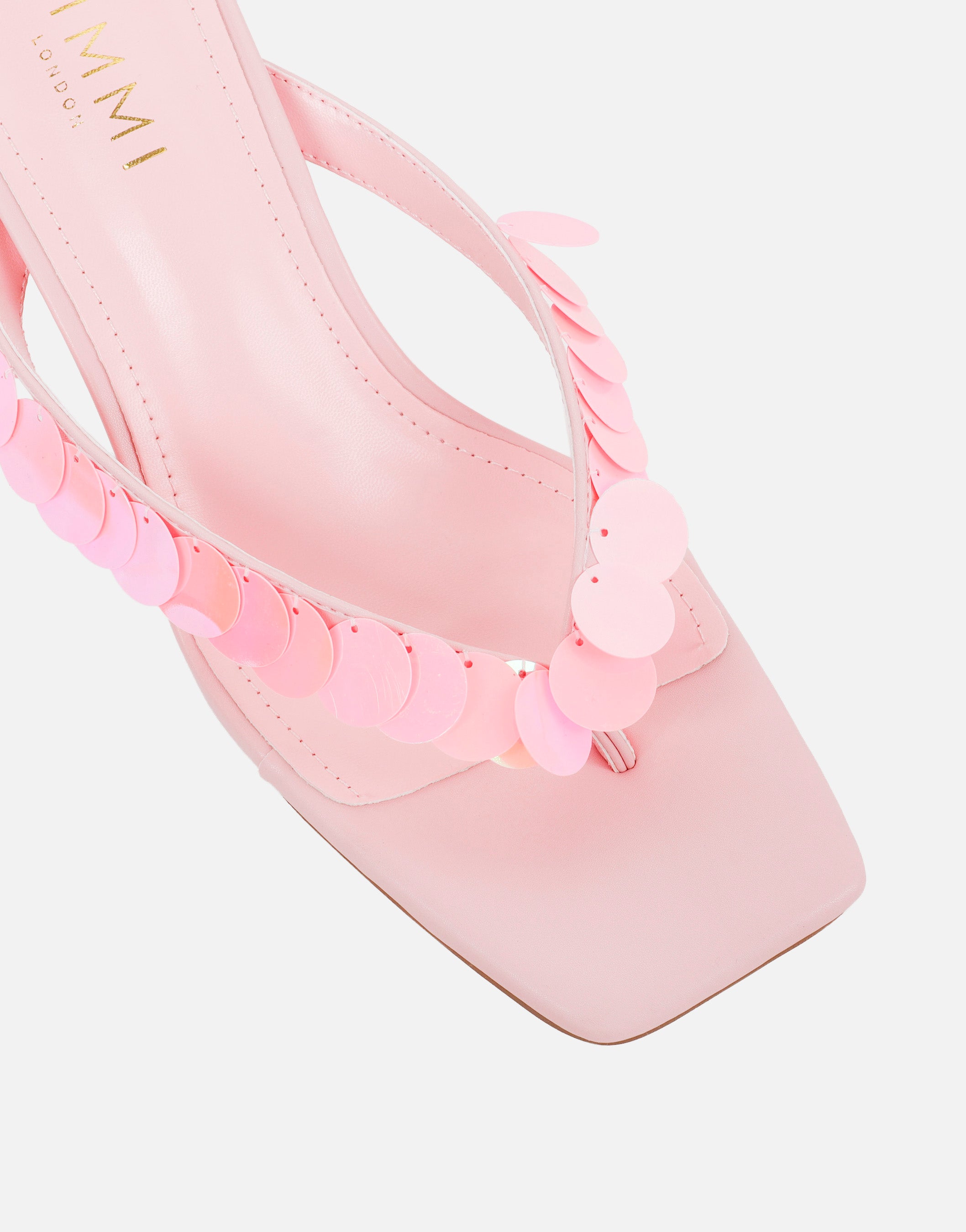Dixy Pink Sequin Strap Square Toe Heeled Mules | SIMMI London