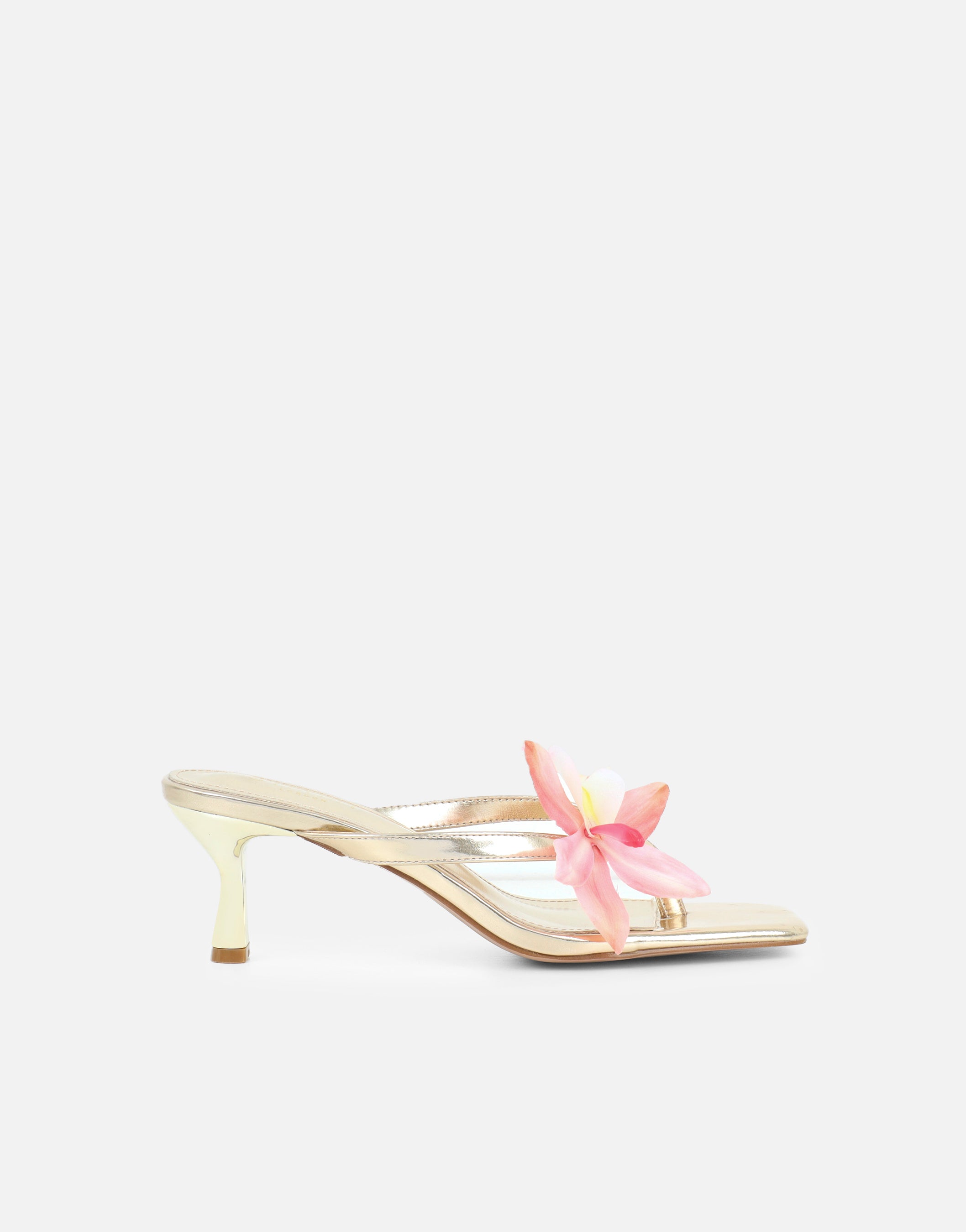 Ruby Gold Metallic Flower Detail Mules | SIMMI London