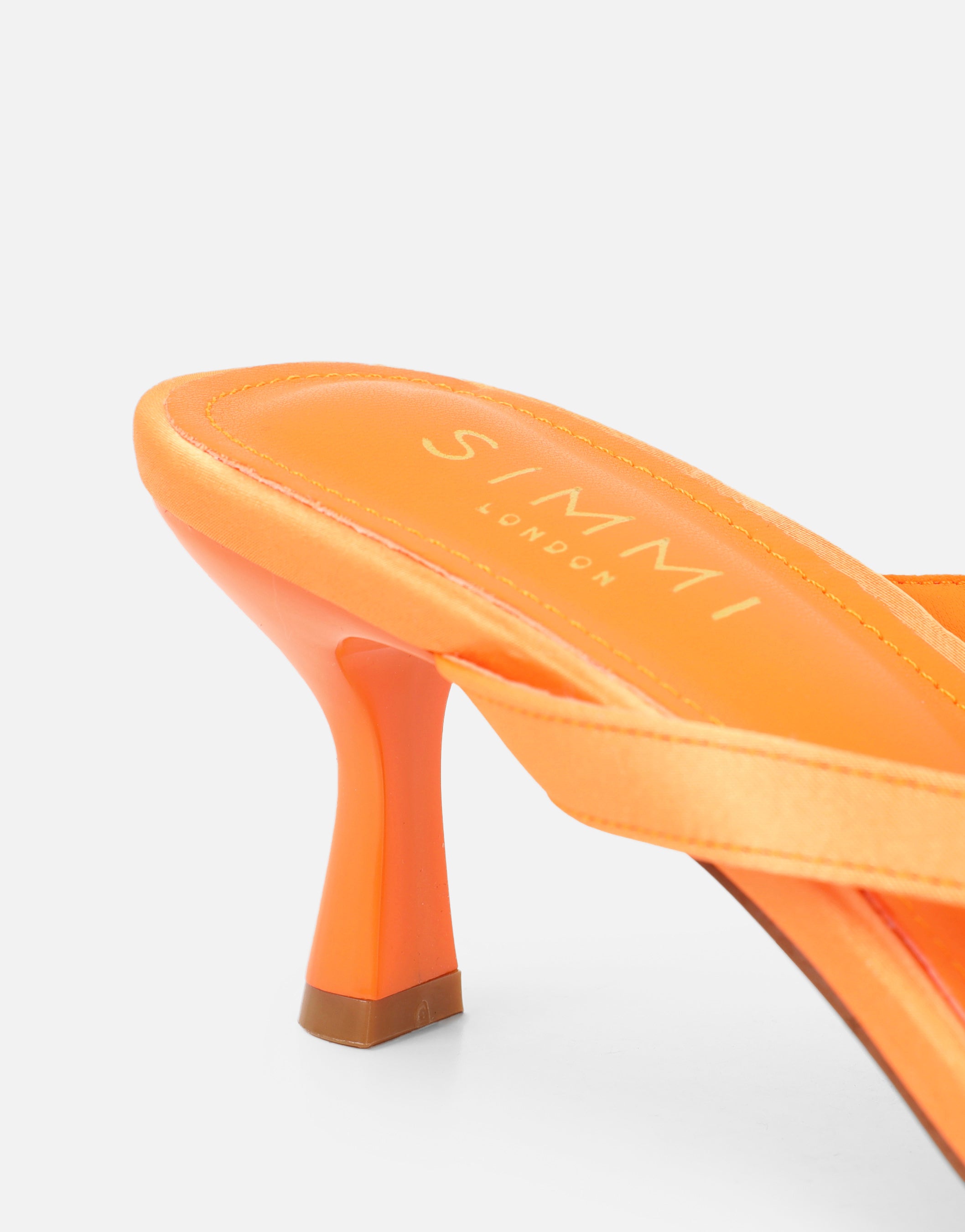 Ruby Orange Satin Flower Detail Mules | SIMMI London