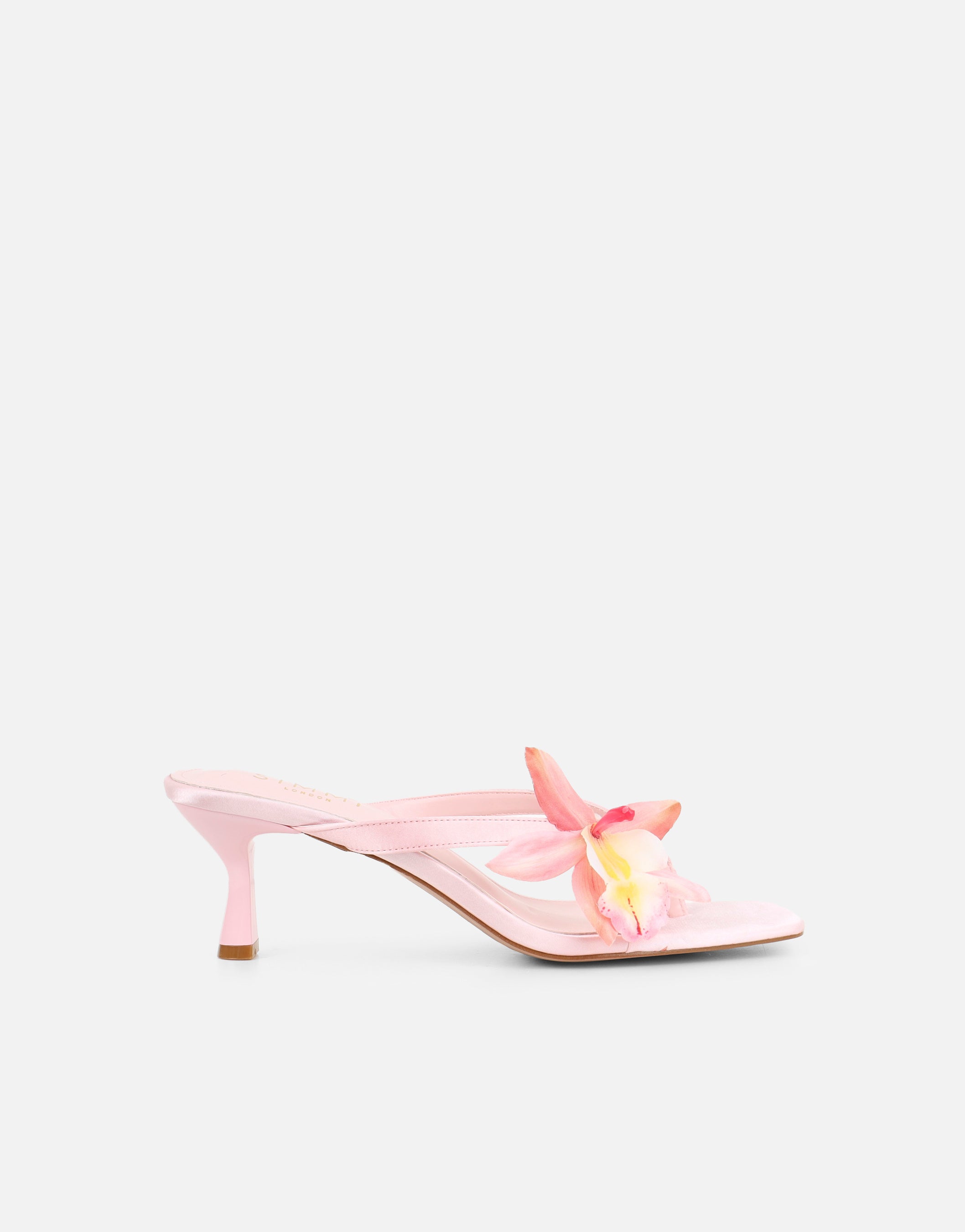 Ruby Pink Satin Flower Detail Mules | SIMMI London