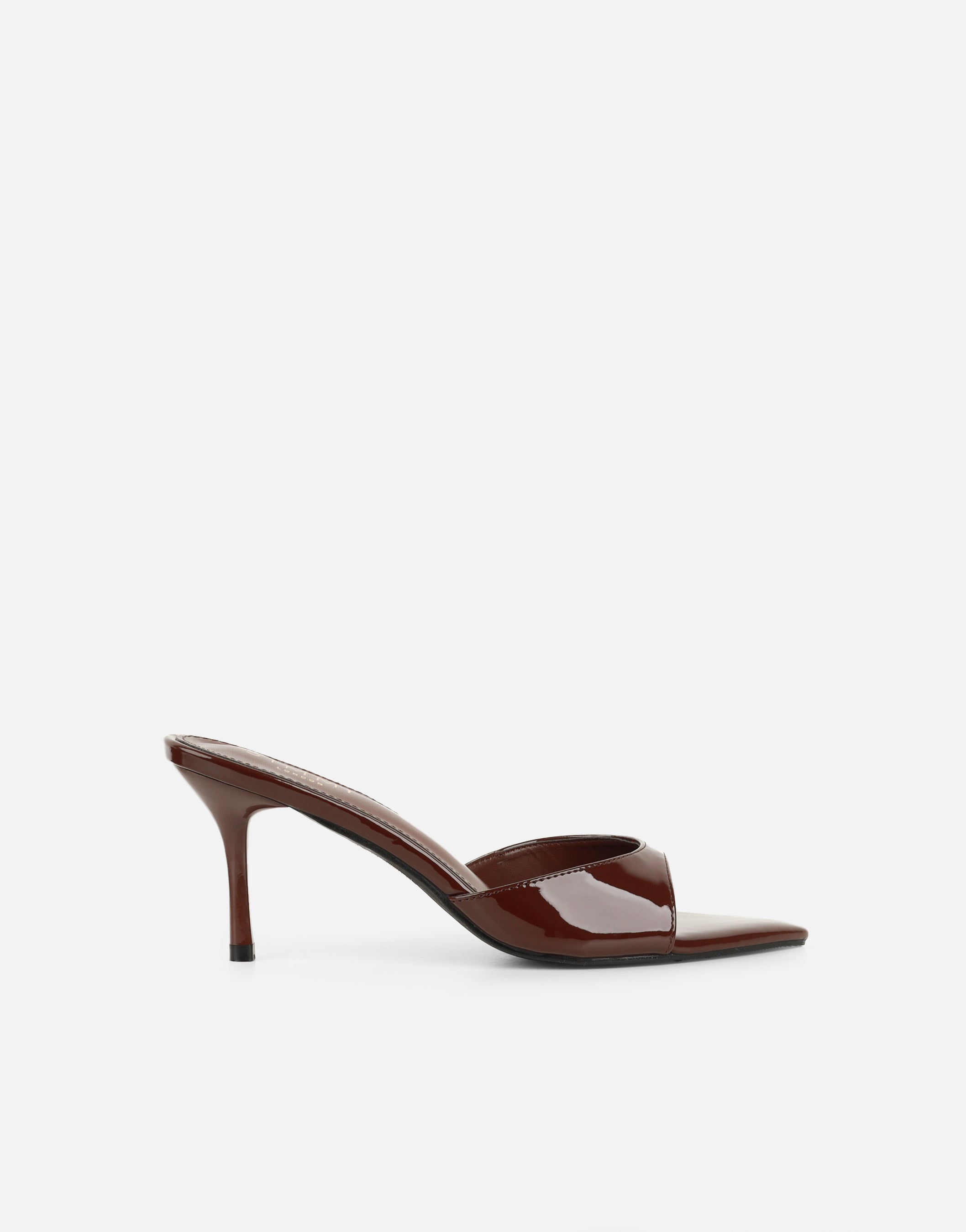 Jerez Brown Patent Peep Toe Heeled Sandals | SIMMI London