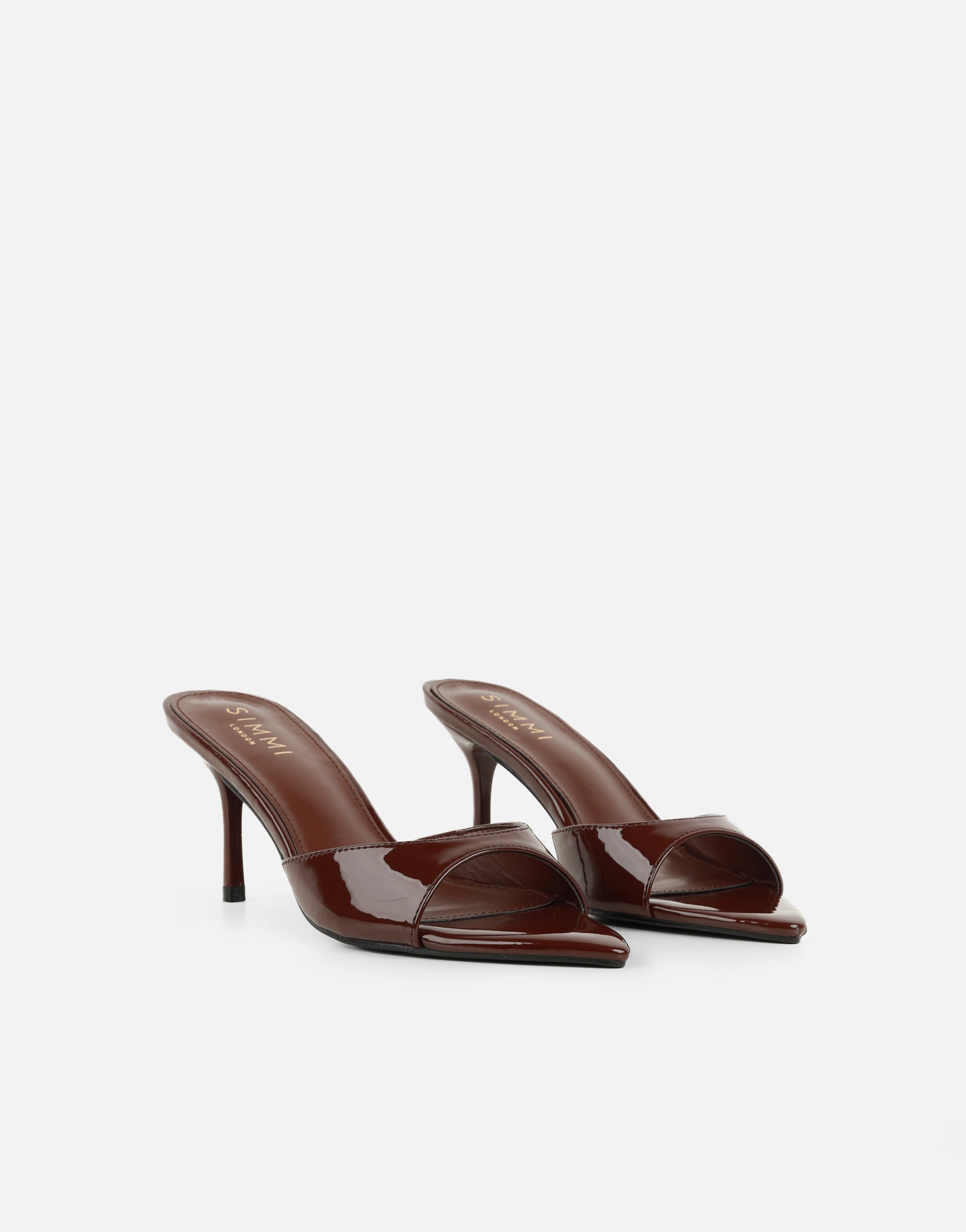 Jerez Brown Patent Peep Toe Heeled Sandals | SIMMI London