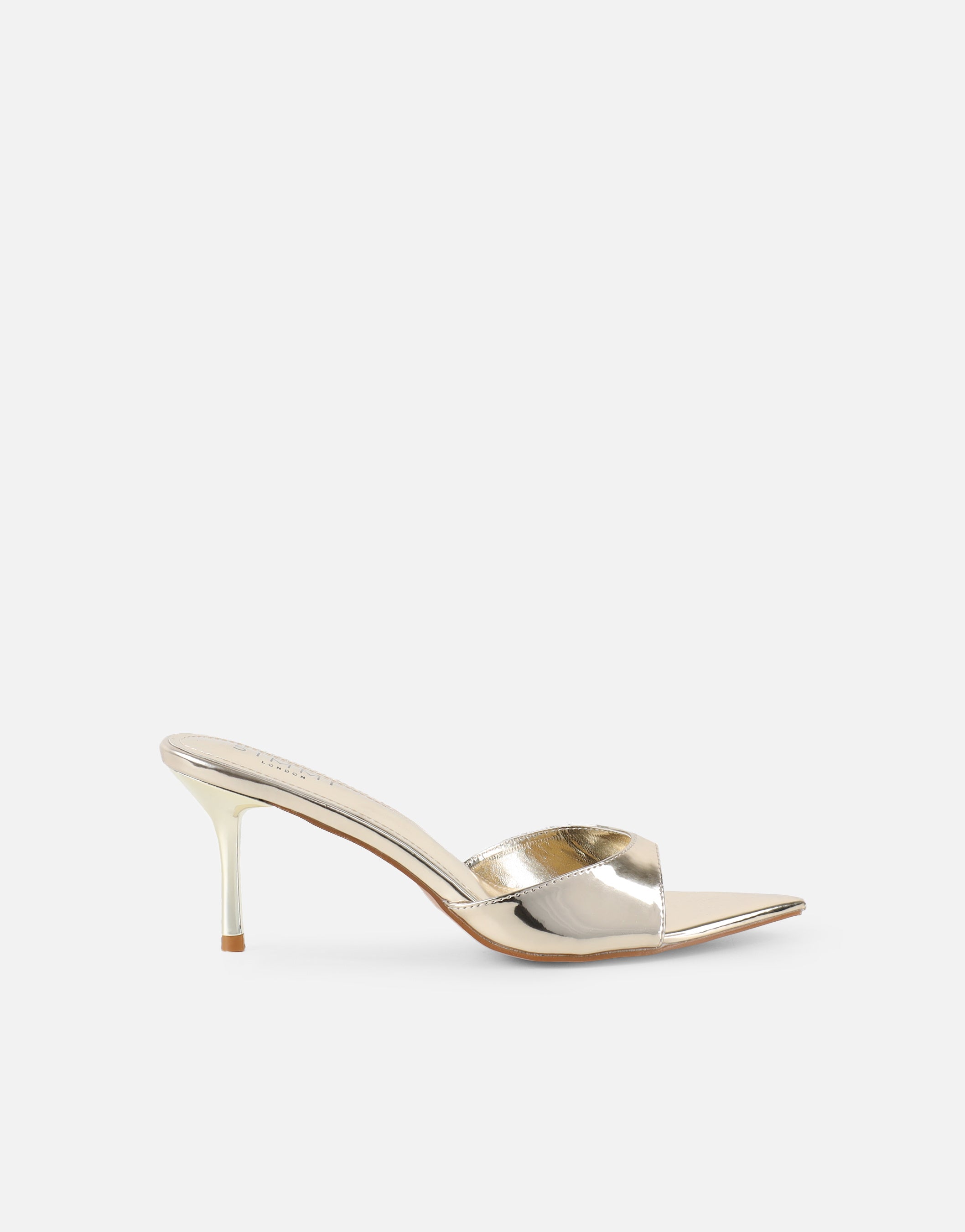 Jerez Gold Mirror Peep Toe Heeled Sandals Wide Fit | SIMMI London
