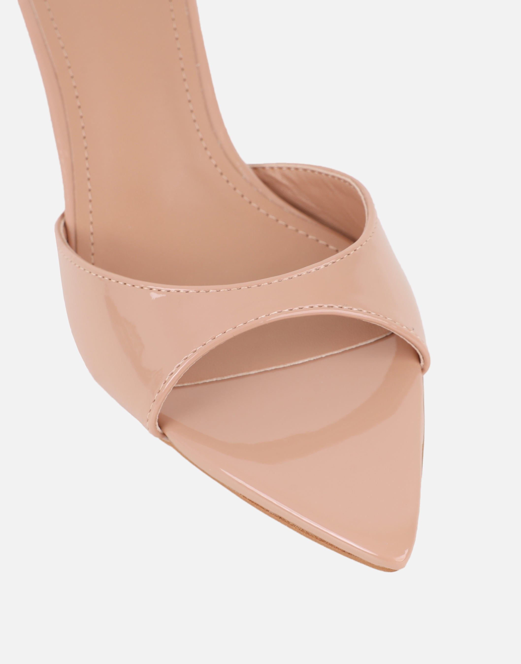 Jerez Nude Patent Peep Toe Heeled Sandals | SIMMI London