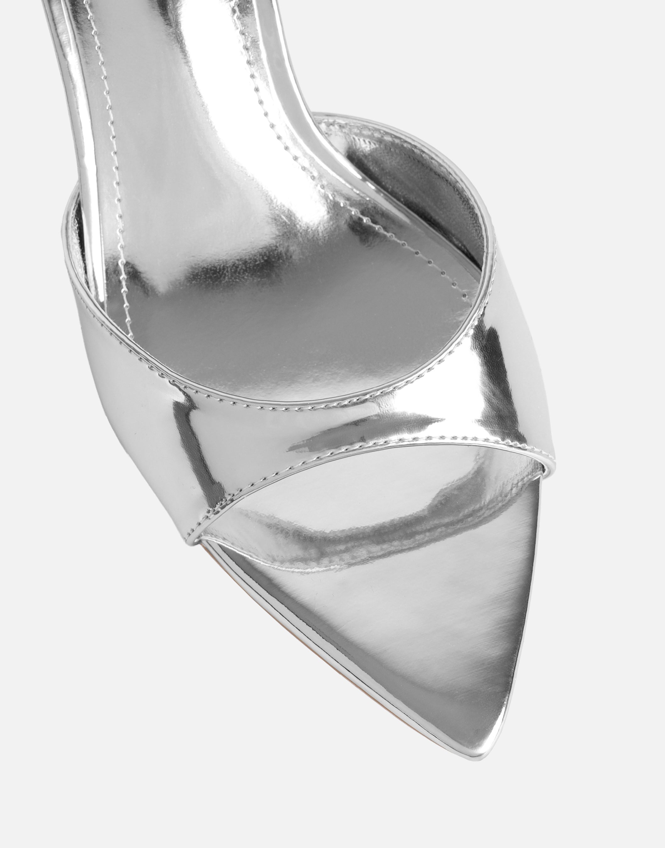 Jerez Silver Mirror Peep Toe Heeled Sandals | SIMMI London