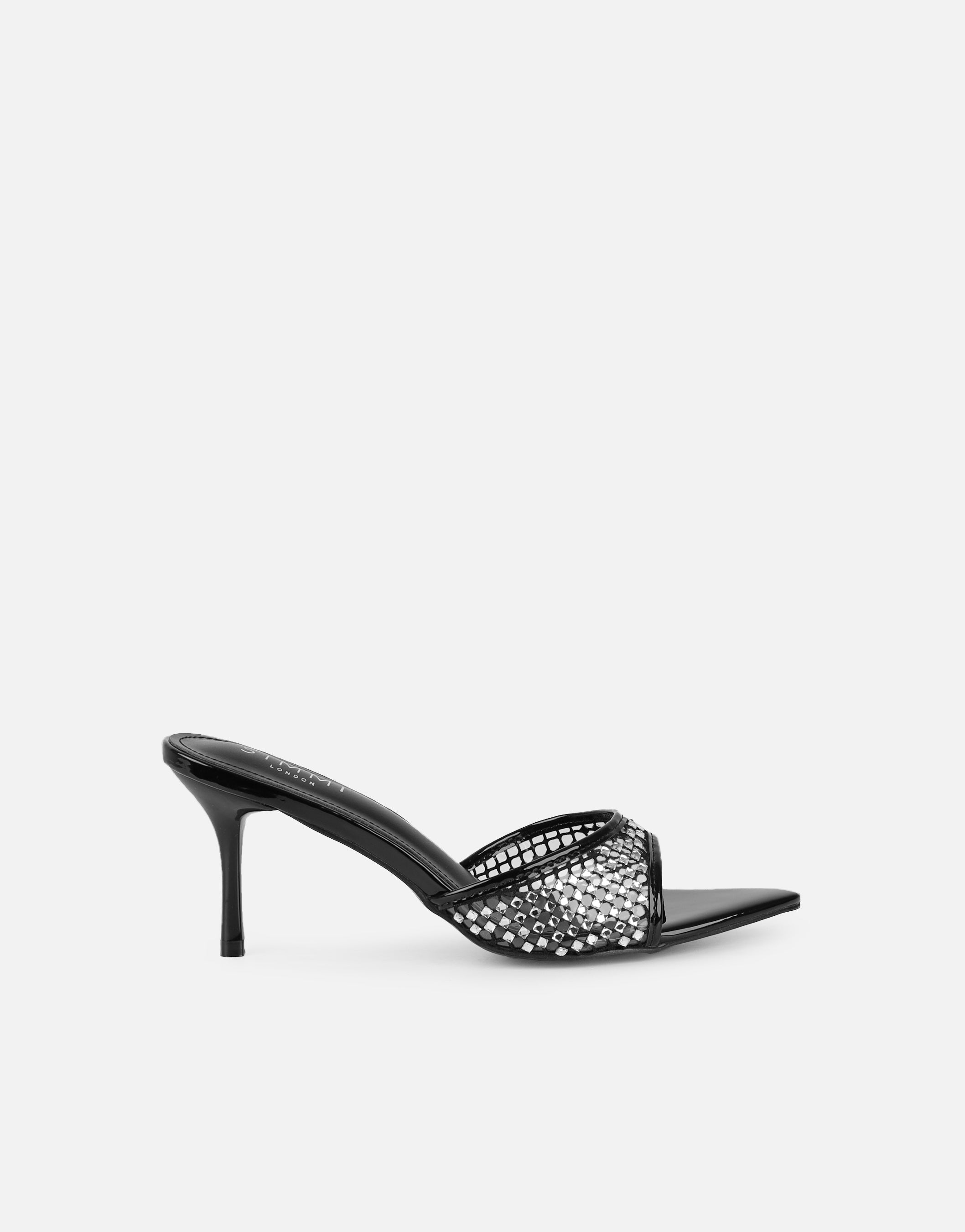 Juni Black Diamante Mesh Mules | SIMMI London