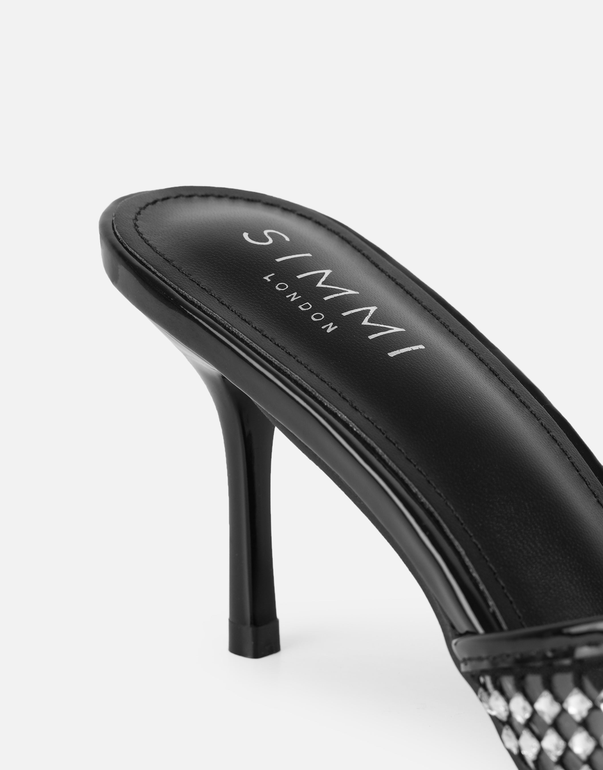 Juni Black Diamante Mesh Mules | SIMMI London