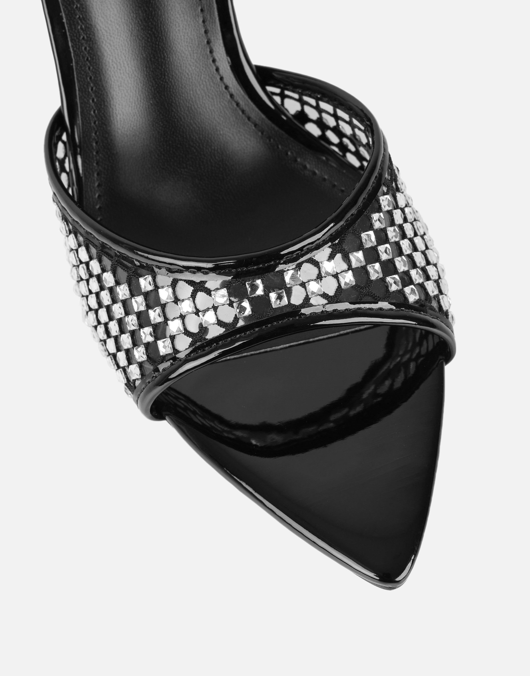 Juni Black Diamante Mesh Mules | SIMMI London