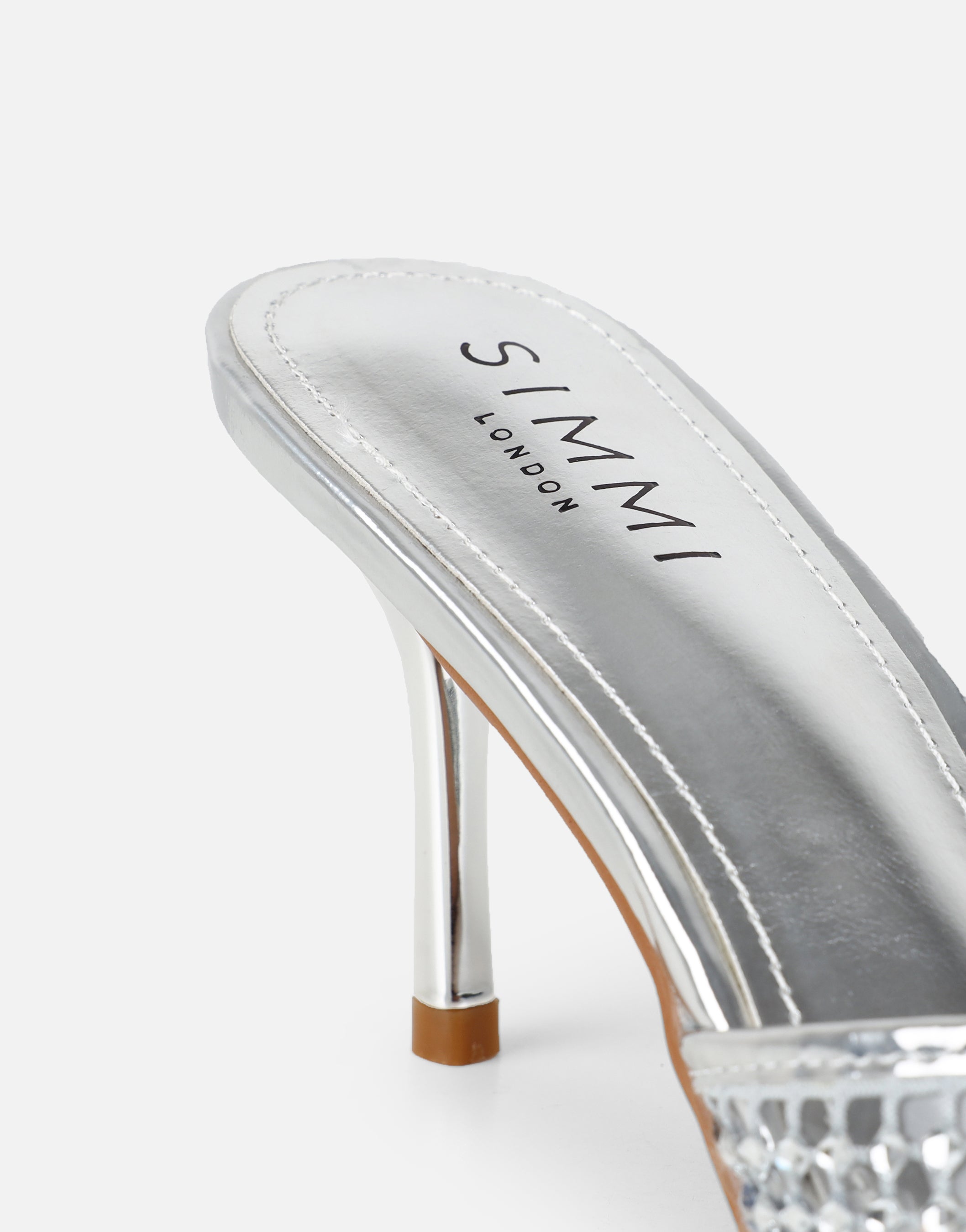 Juni Silver Diamante Mesh Mules | SIMMI London