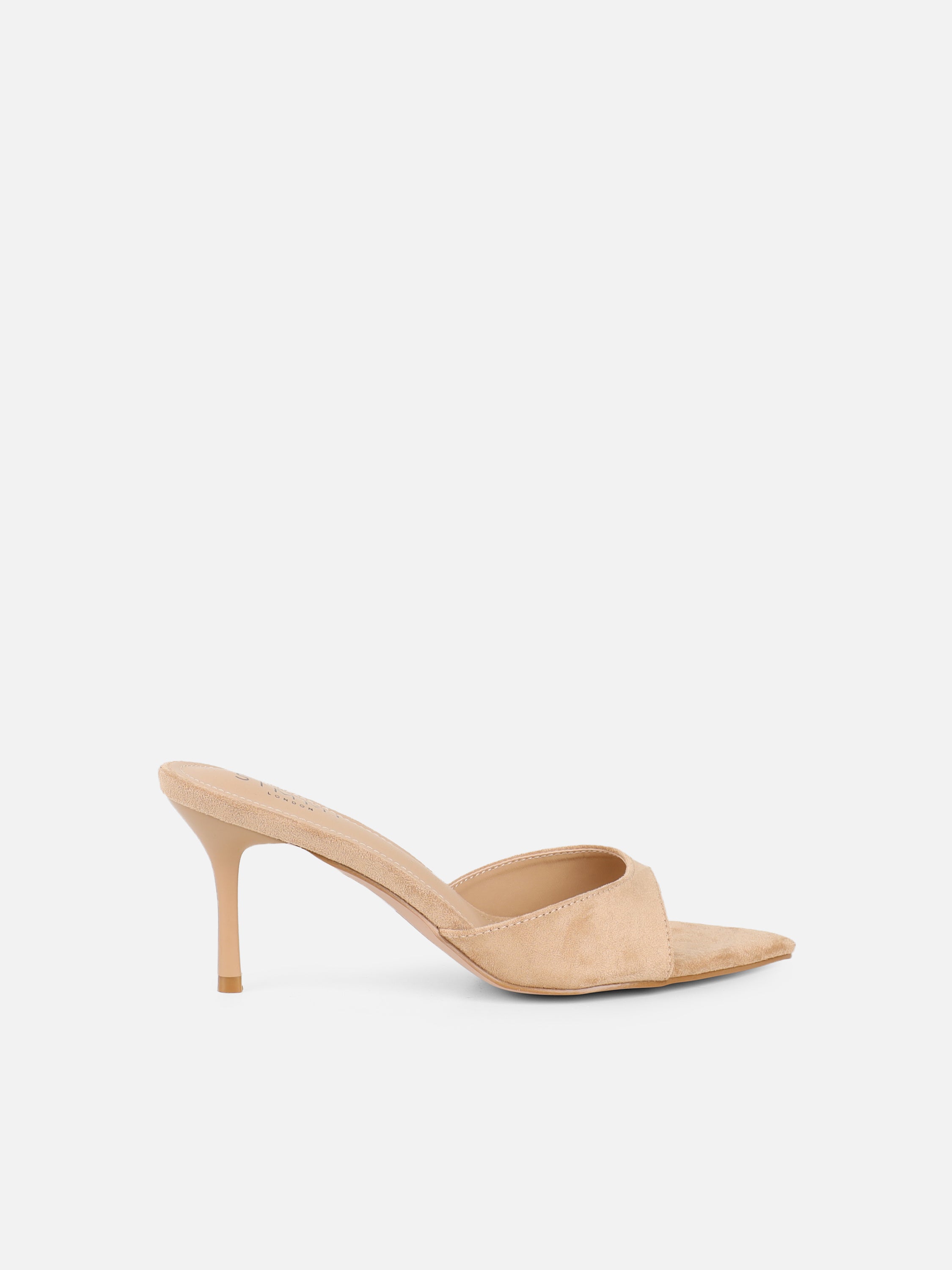 Silvia Beige Suede Peep Toe Heeled Sandals | SIMMI London