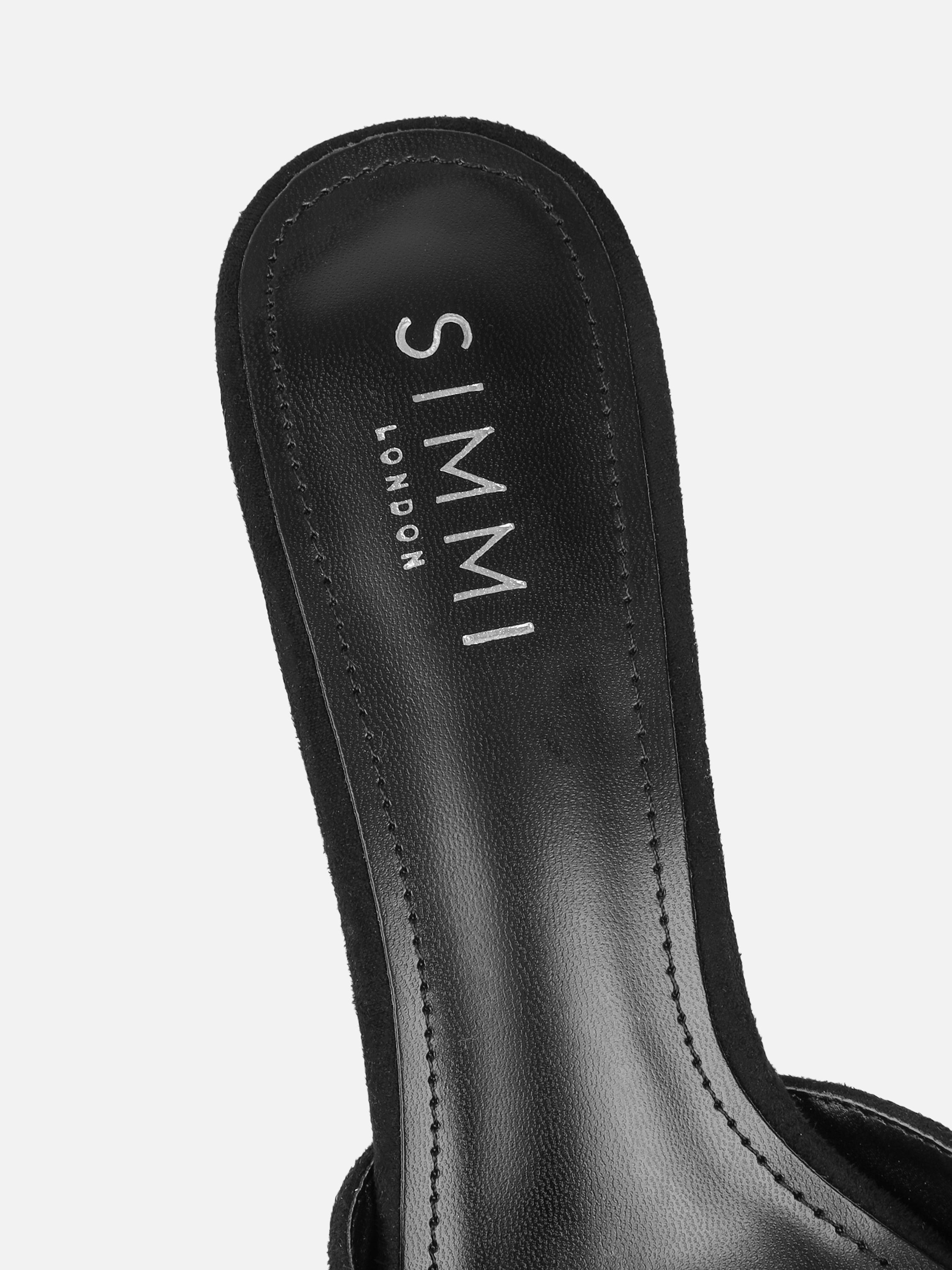 Silvia Black Suede Peep Toe Heeled Sandals | SIMMI London