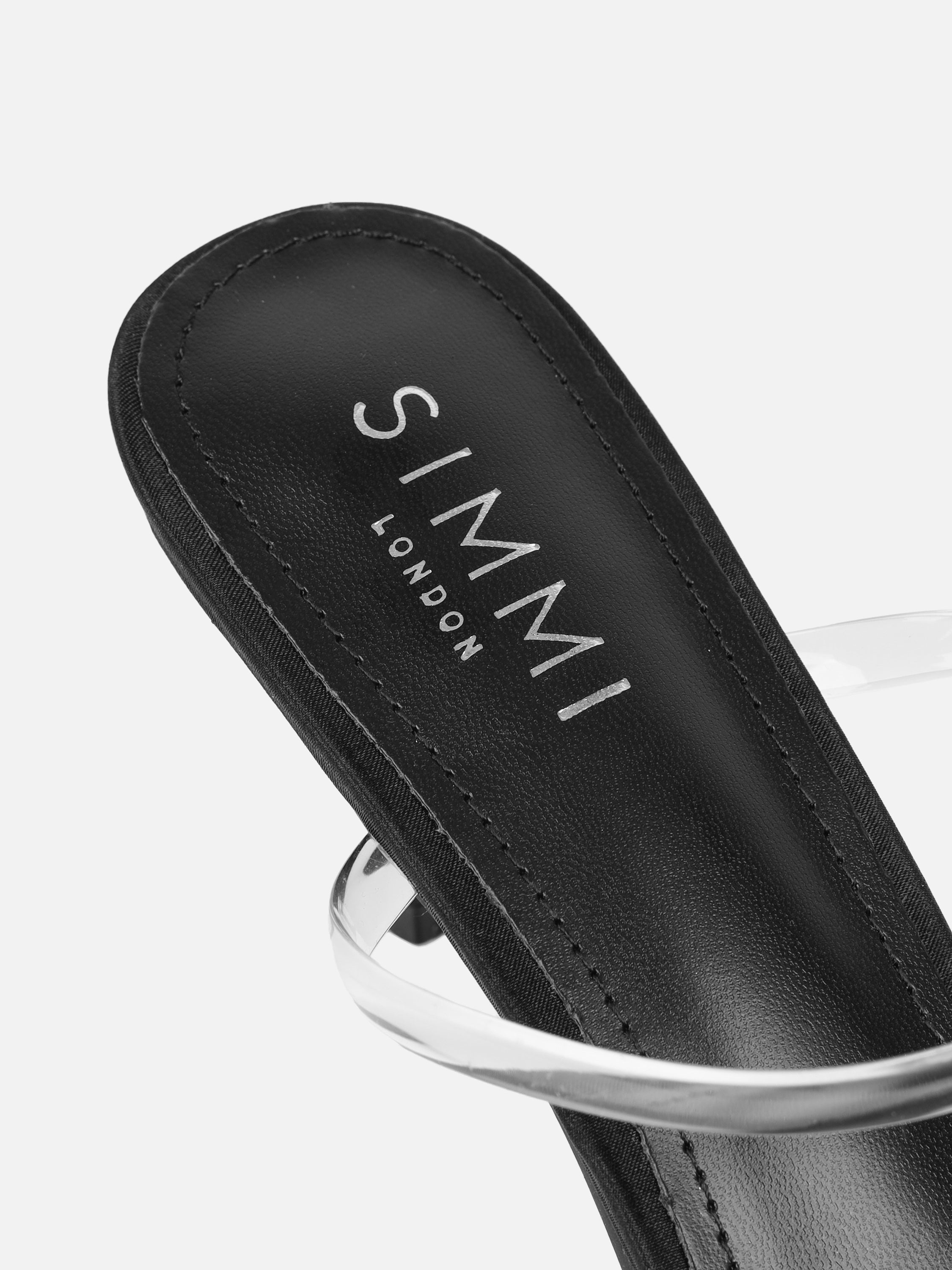 Isha Black Satin Diamante Mules | SIMMI London