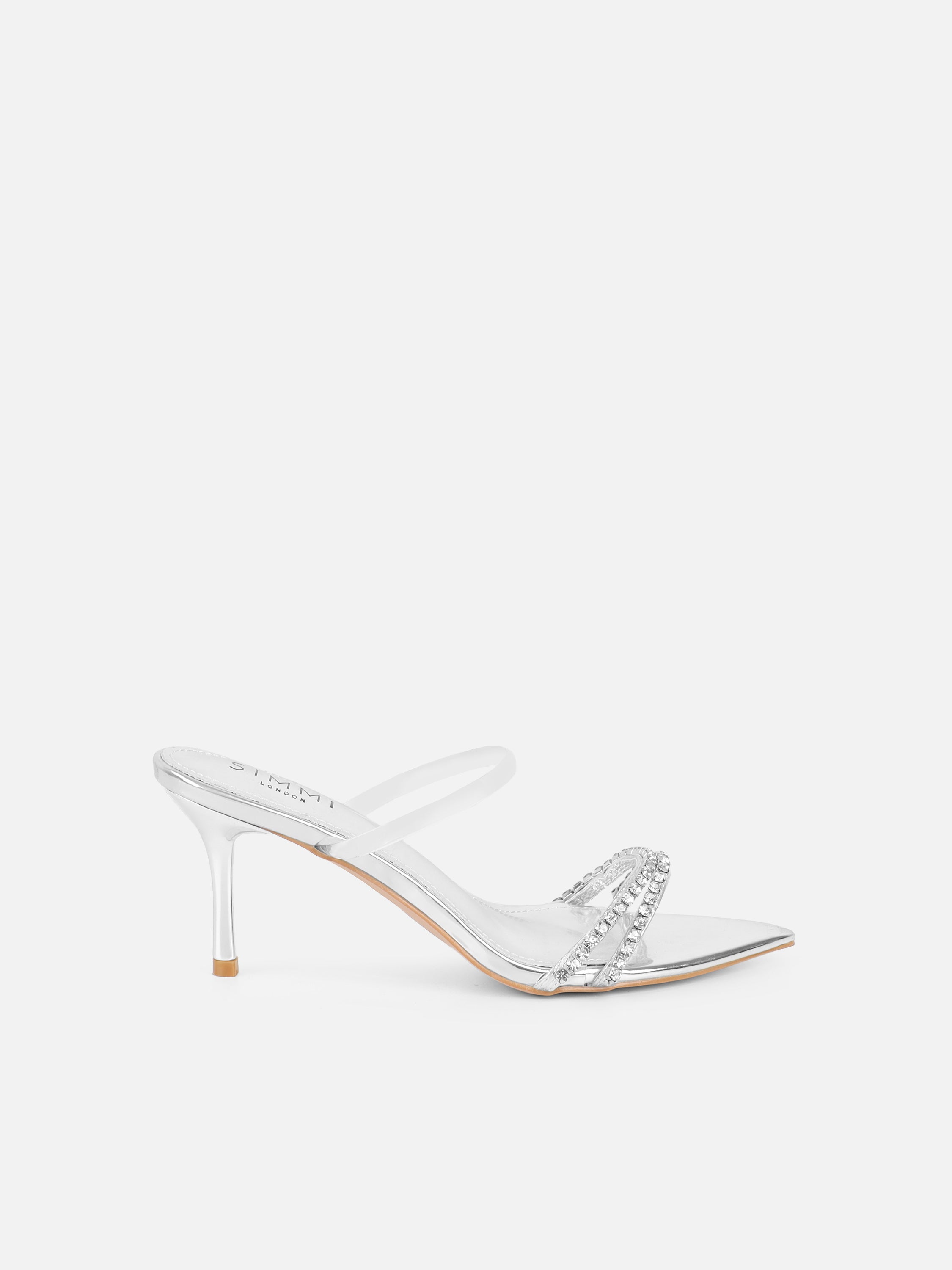 Isha Silver Metallic Diamante Mules | SIMMI London