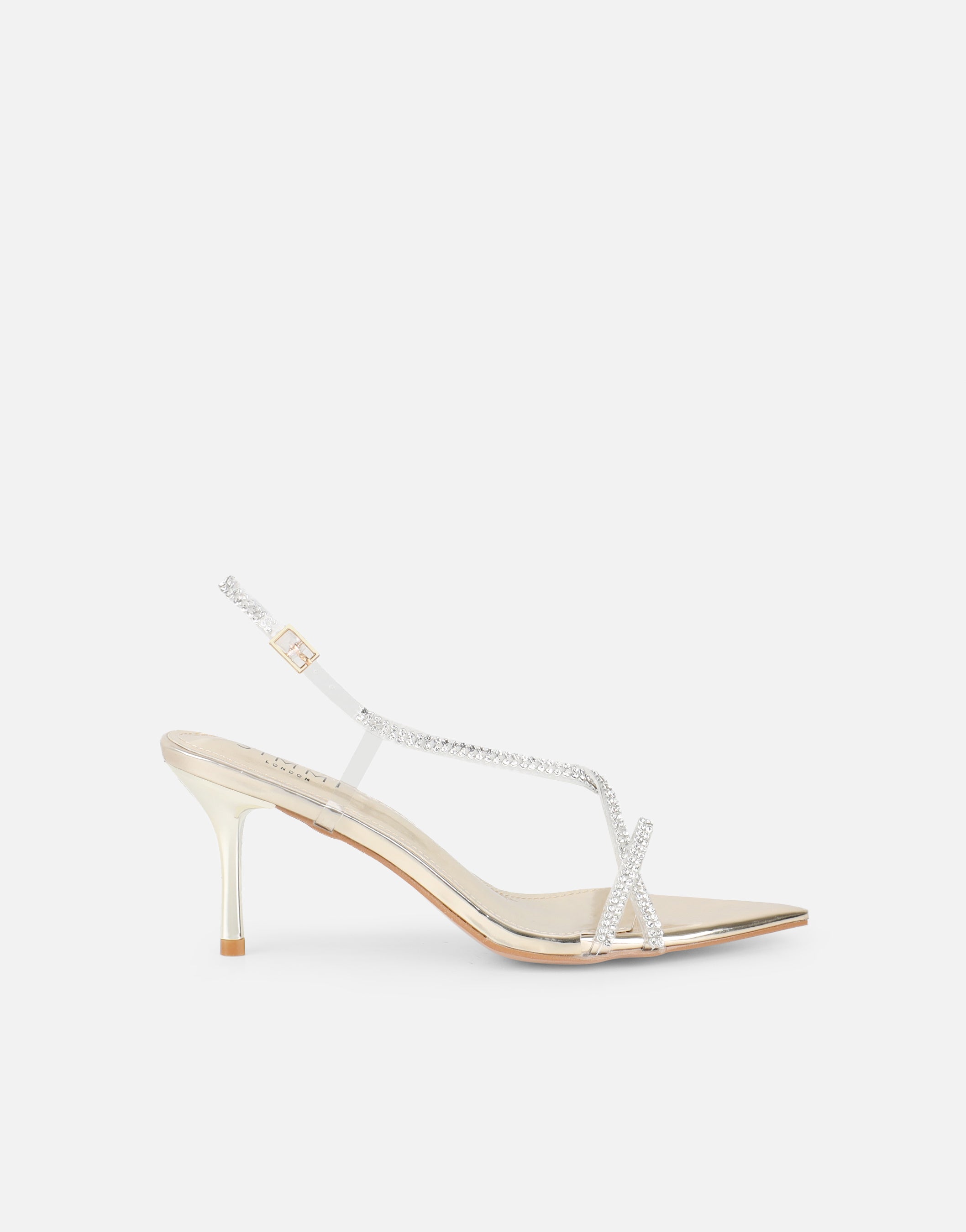 Jill gold mirror Diamante slingback heels | SIMMI London