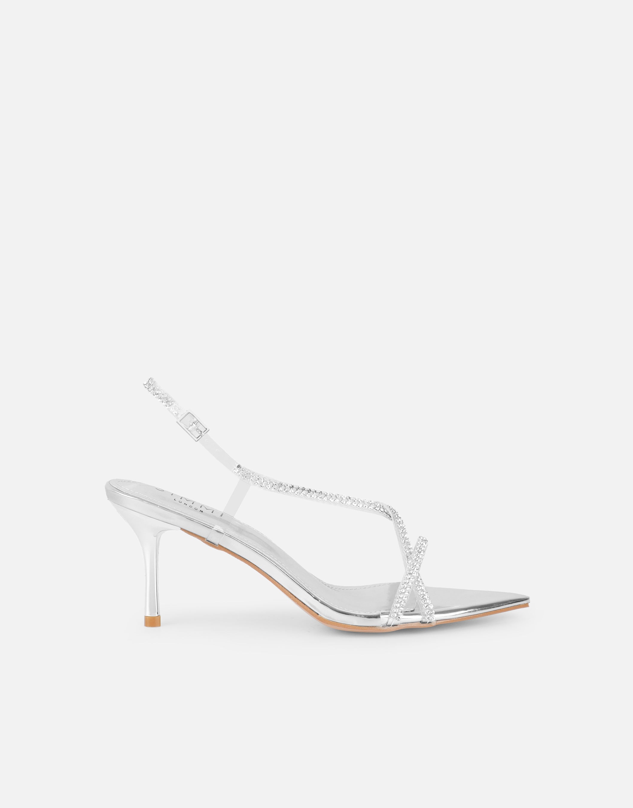 Jill Silver mirror Diamante slingback heels | SIMMI London