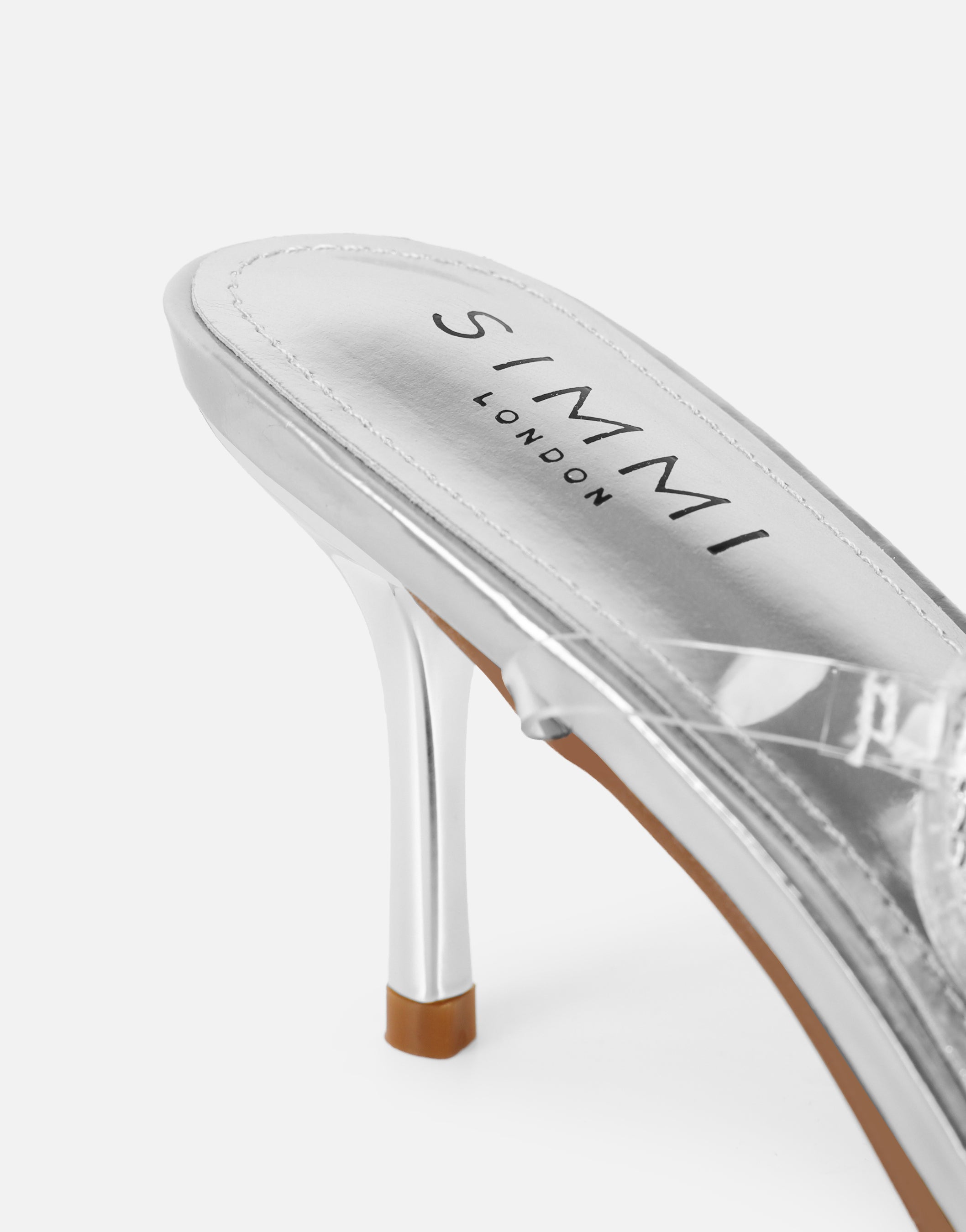 Jill Silver mirror Diamante slingback heels | SIMMI London