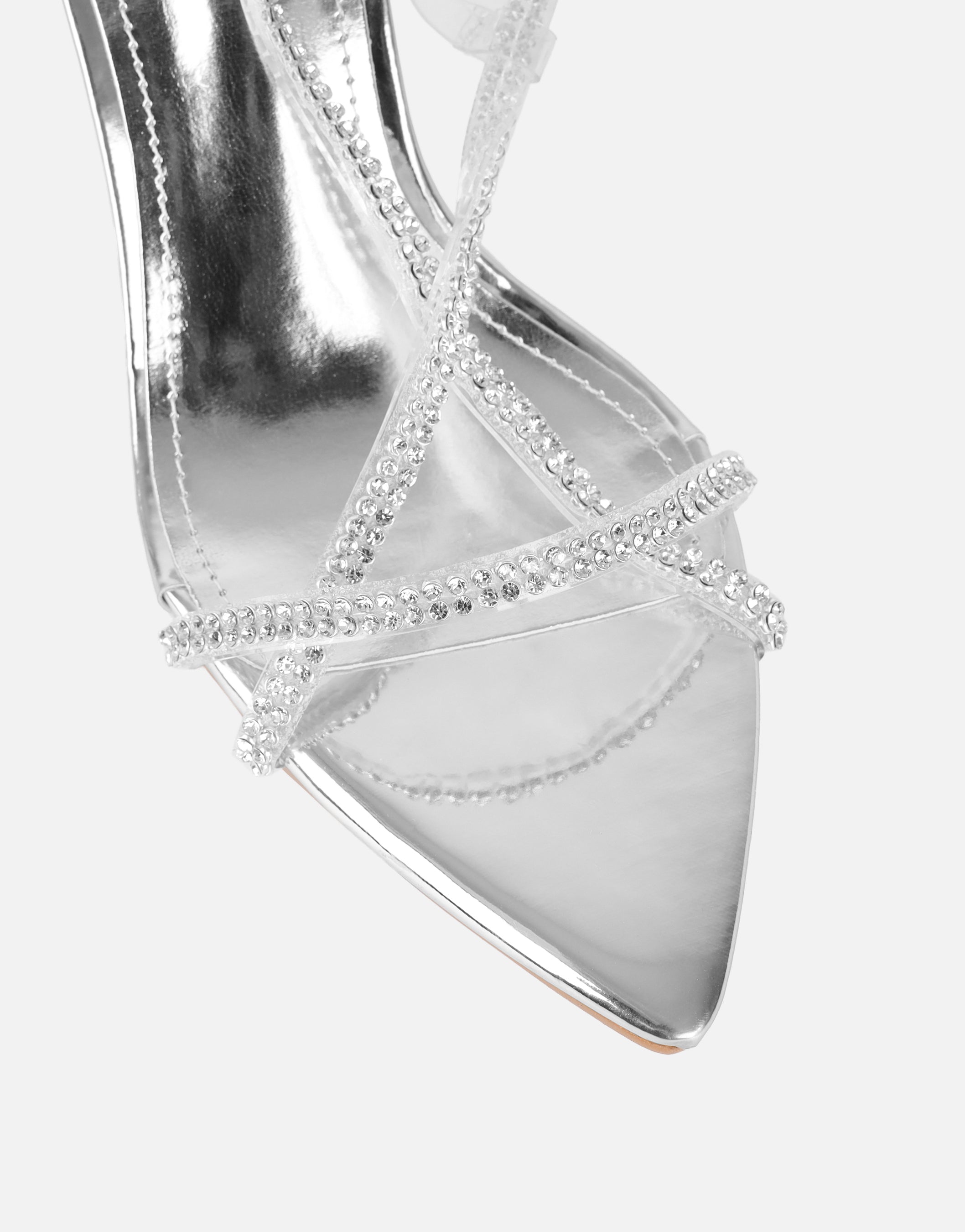 Jill Silver mirror Diamante slingback heels | SIMMI London