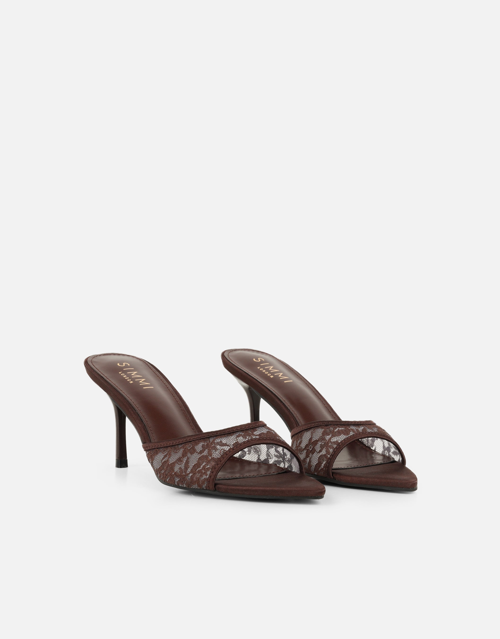 Fiorella Brown Lace Mules | SIMMI London