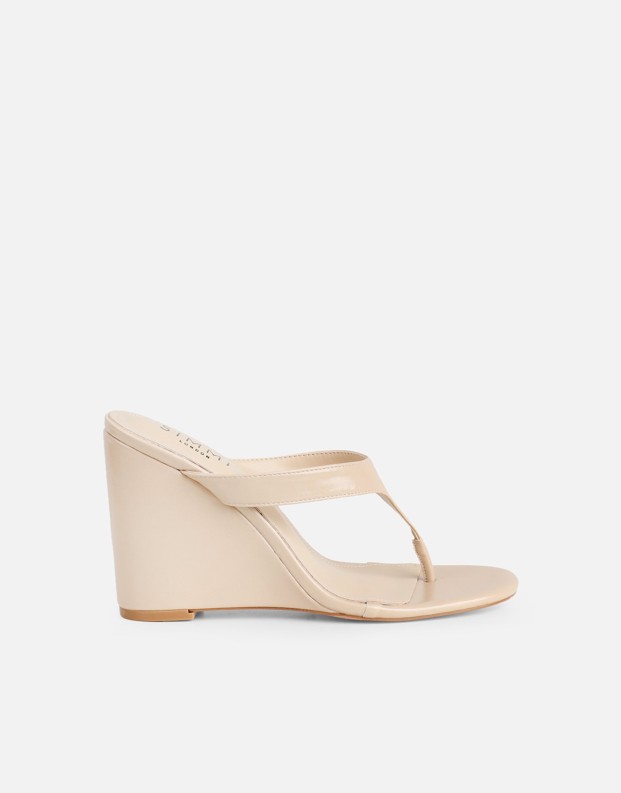 Jodie Beige Toe Thong Wedge Sandals | SIMM London