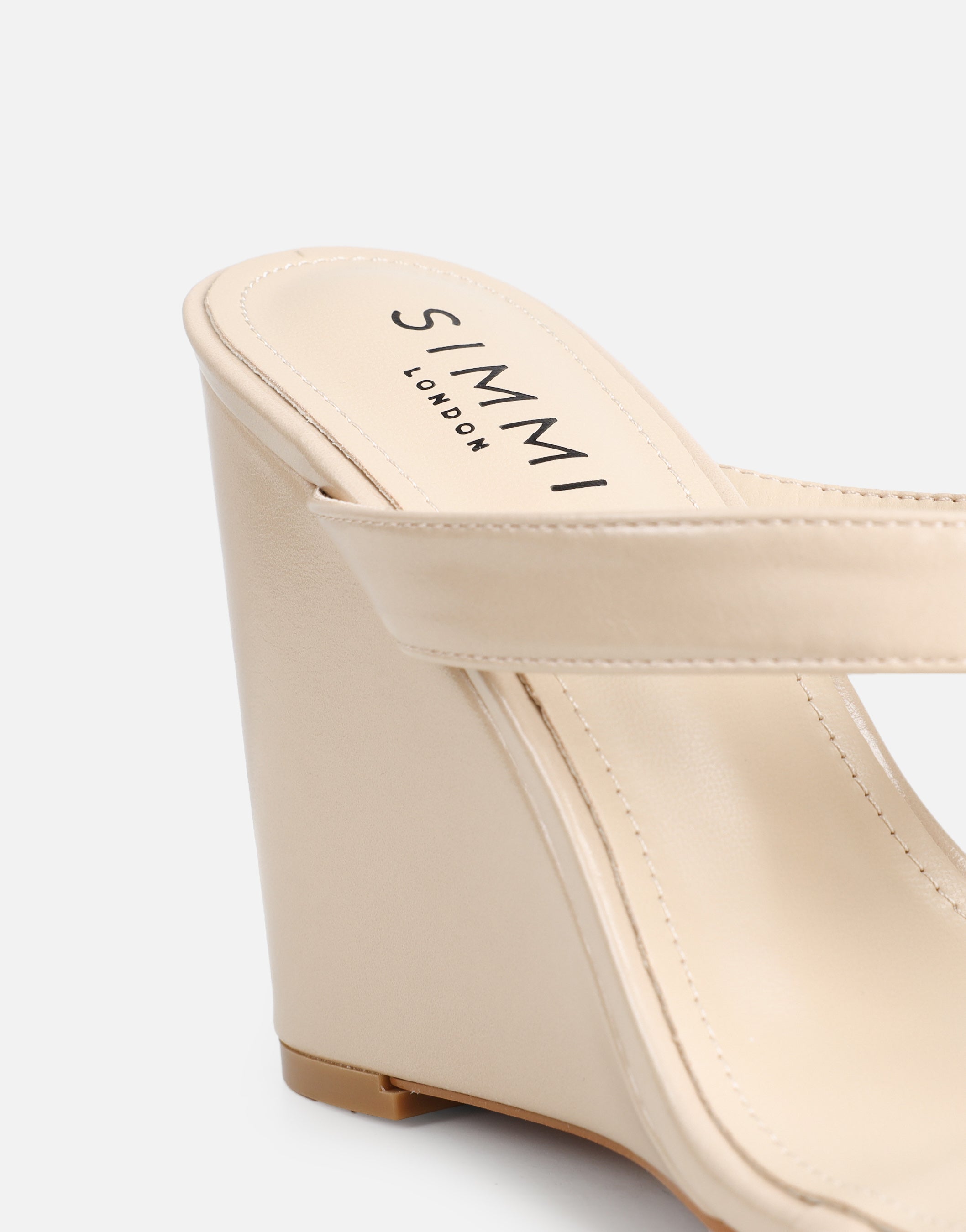 Jodie Beige Toe Thong Wedge Sandals | SIMM London