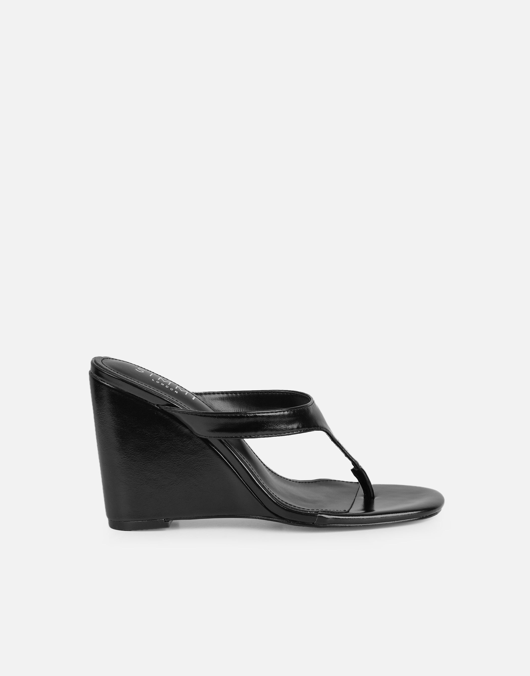 Jodie Black Toe Thong Wedge Sandals | SIMMI London