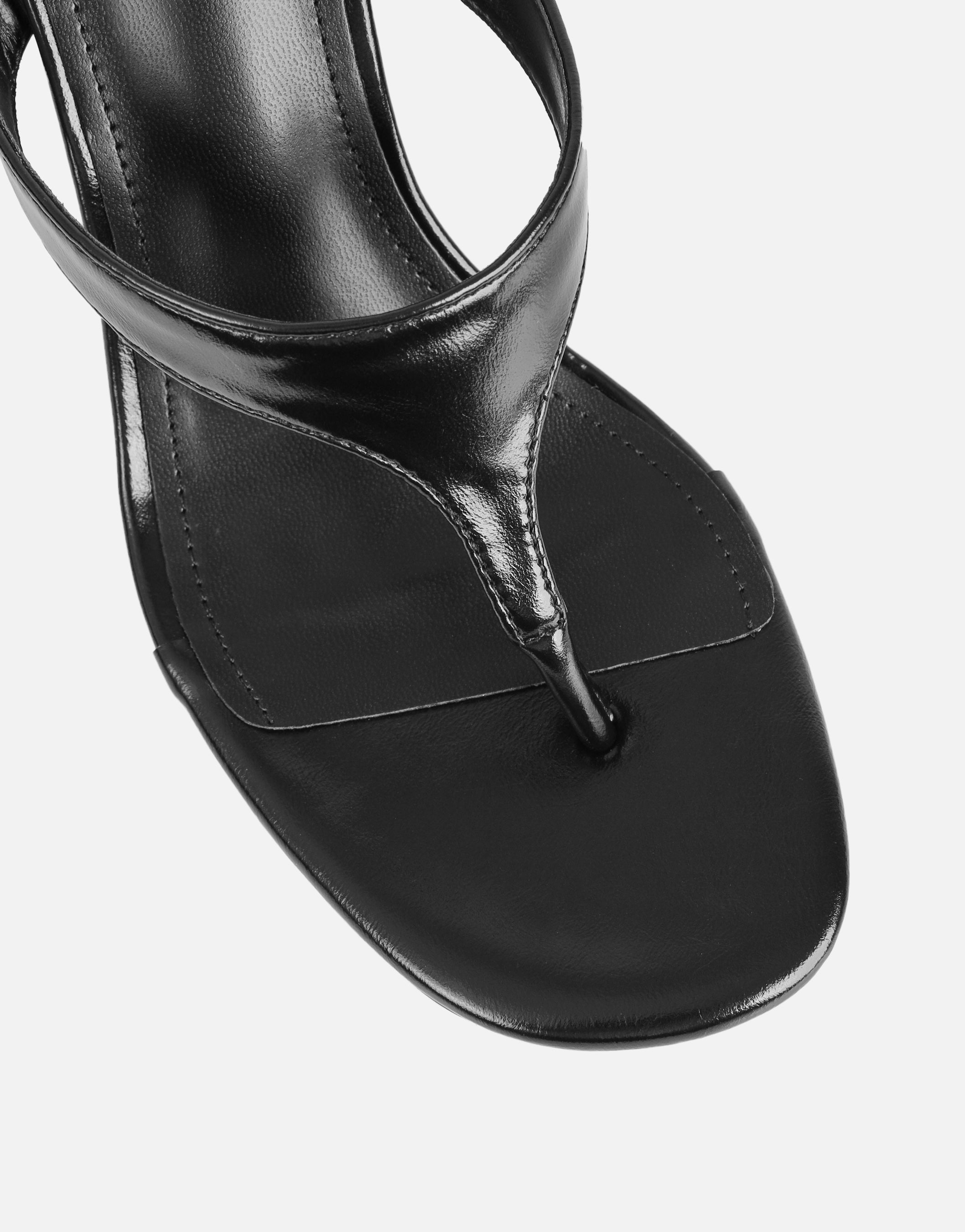 Jodie Black Toe Thong Wedge Sandals | SIMMI London