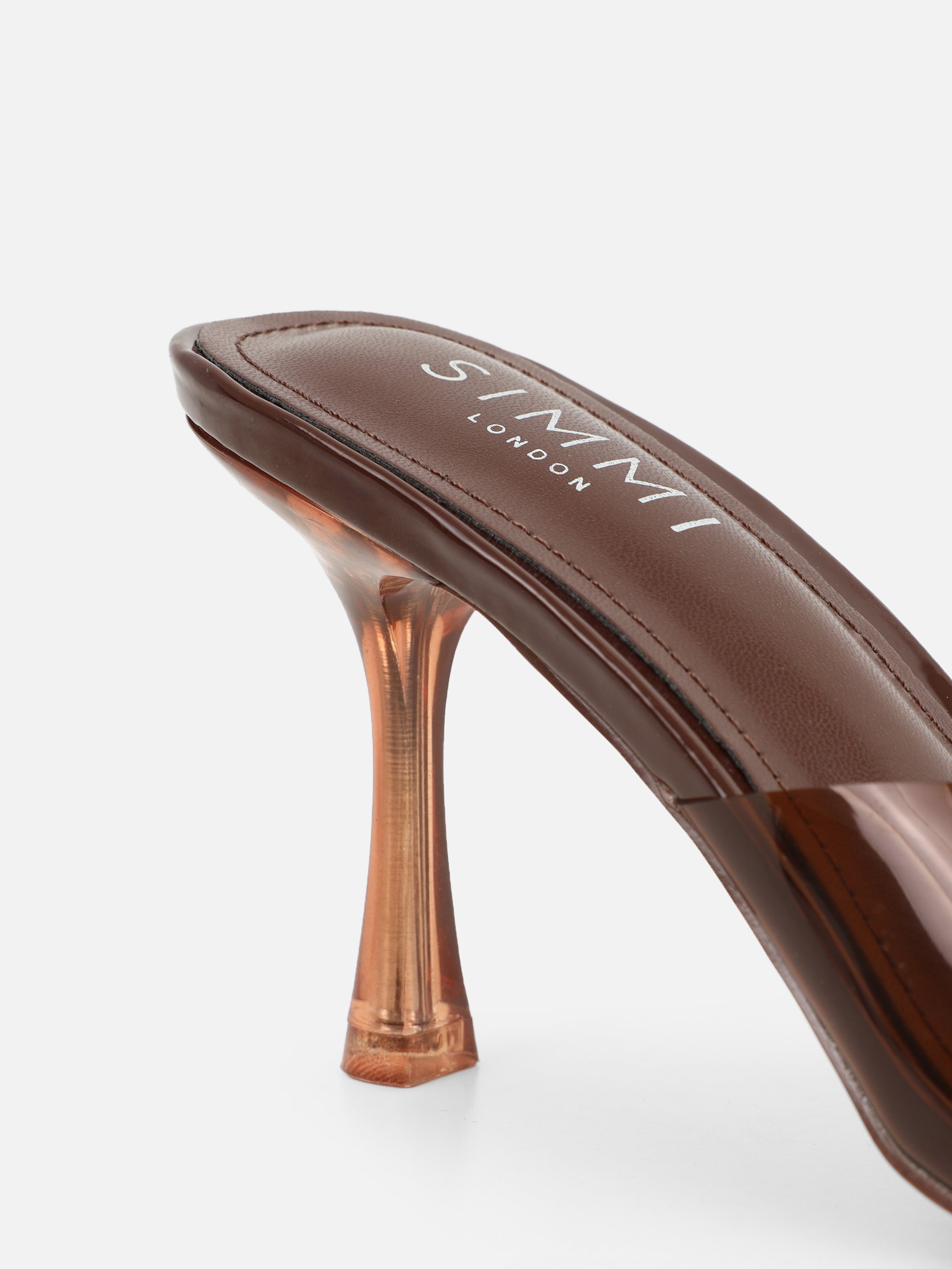 Josephine Clear Brown Heeled Sandals | SIMMI London