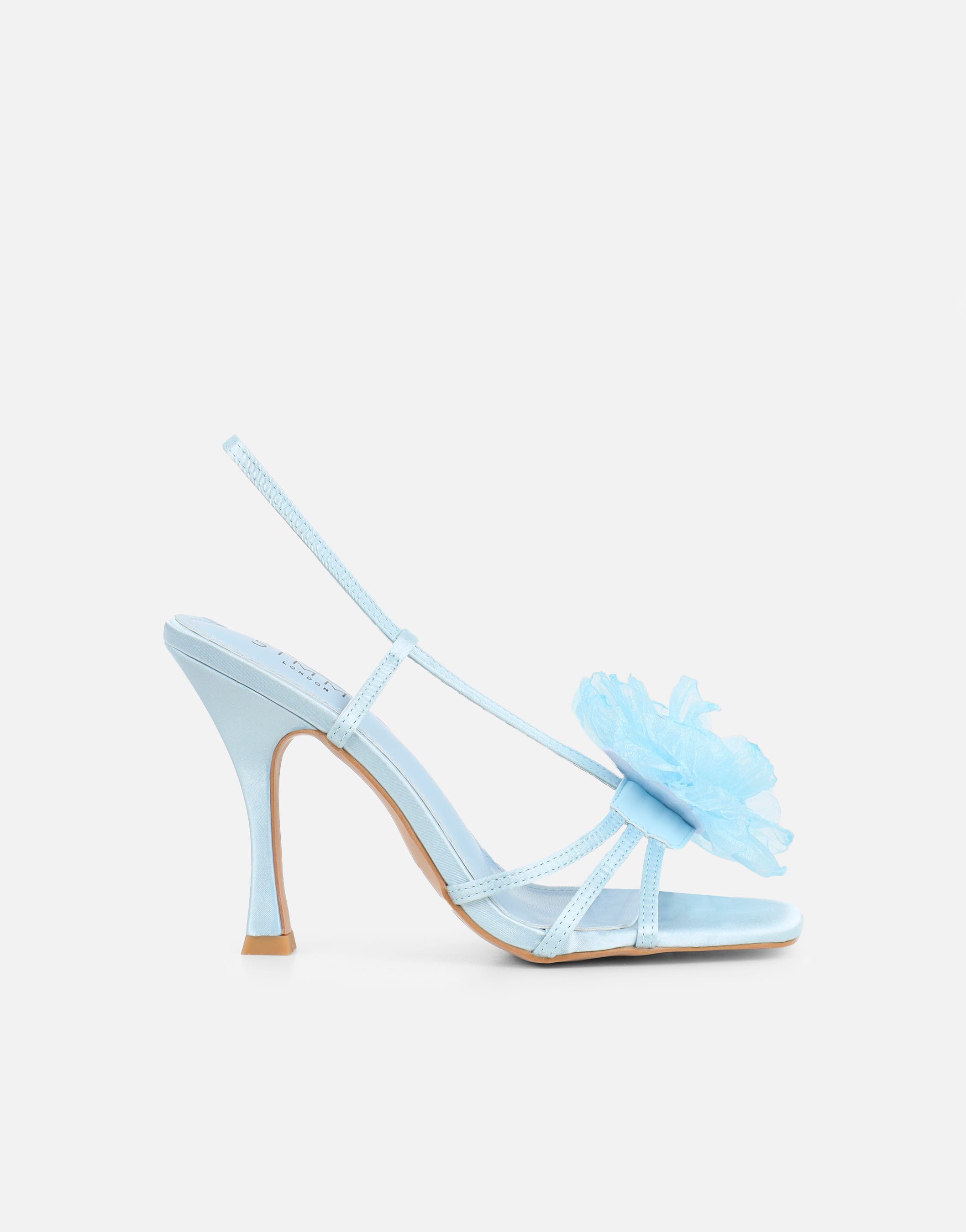 Lulu Blue Satin Mesh Flower Heeled Sandals | SIMMI London Lulu Blue Satin Mesh Flower Heeled Sandals | SIMMI London