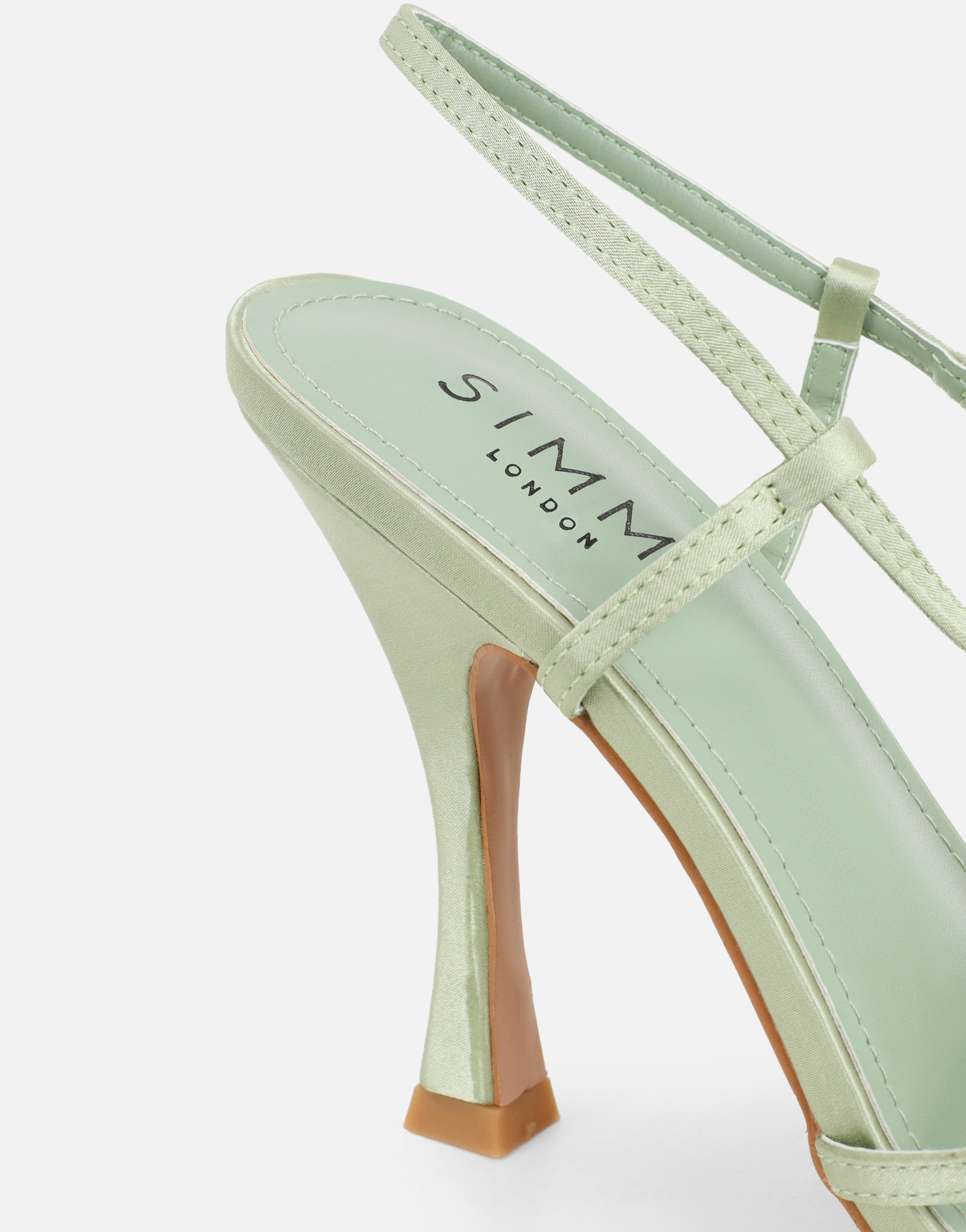 Lulu Green Satin Mesh Flower Heeled Sandals | SIMMI London