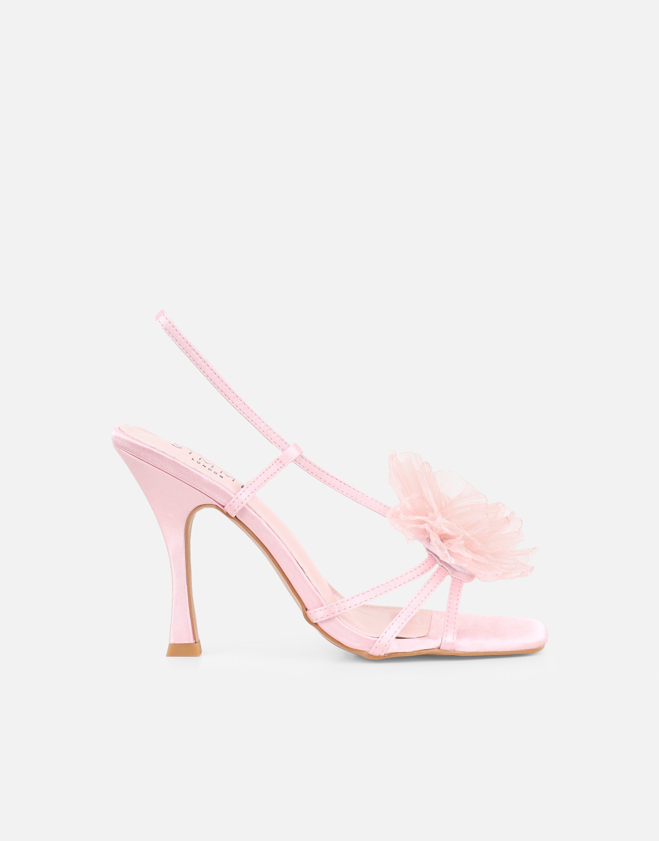 Lulu Pink Satin Mesh Flower Heeled Sandals | SIMMI London