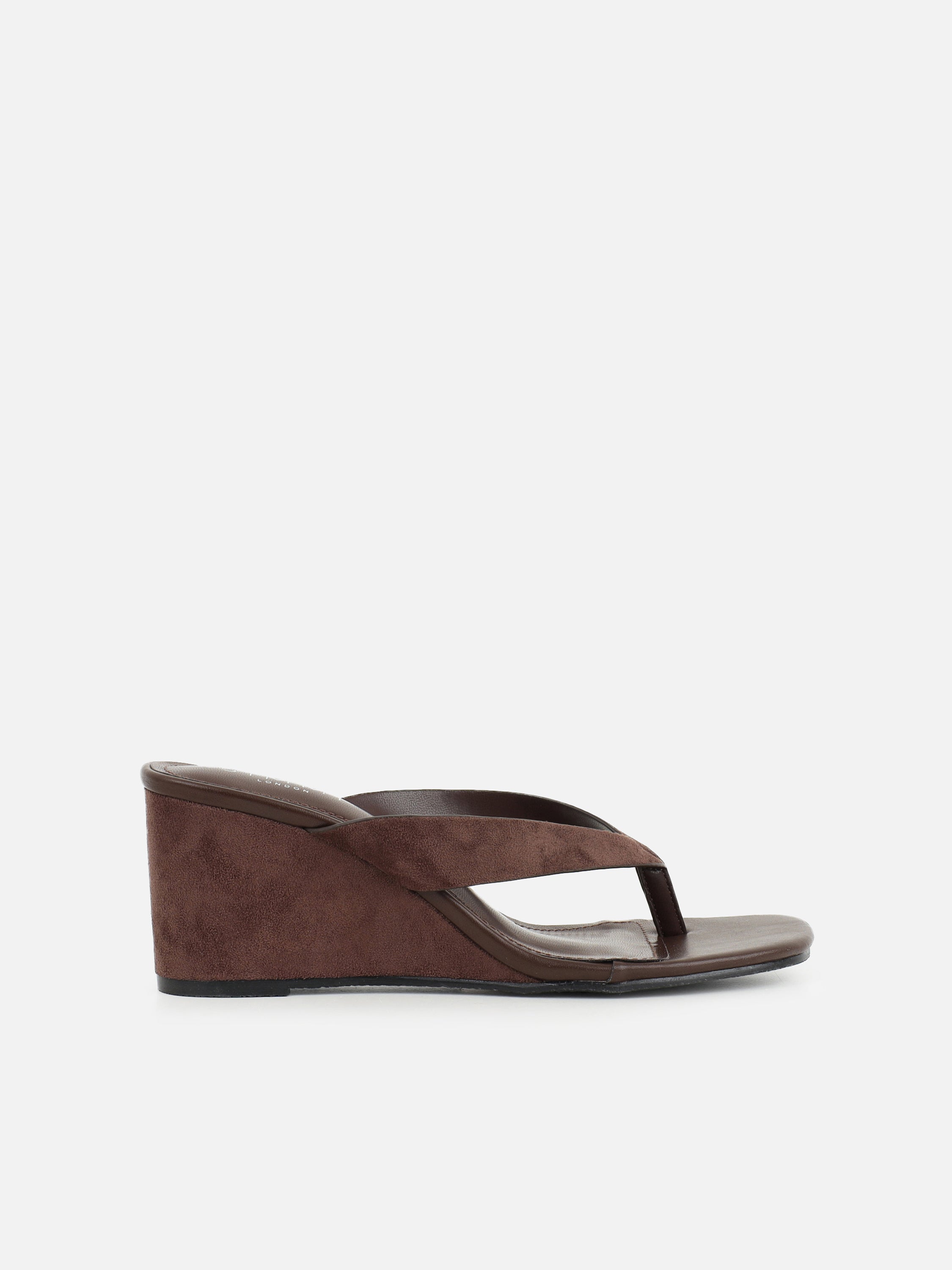 Jules Brown Suede Toe Post Wedge Sandals Wide Fit | SIMMI London